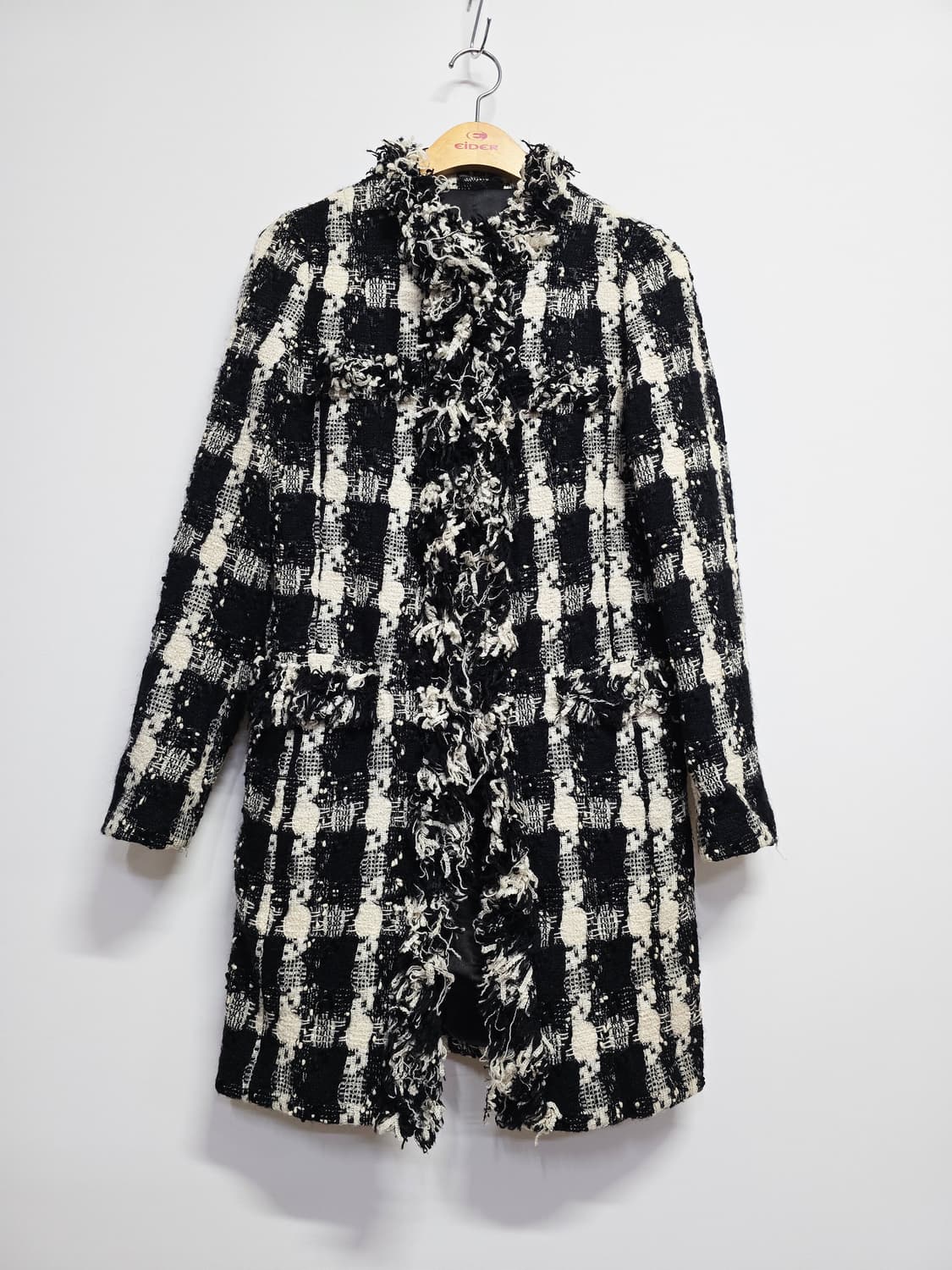 지고트 체크 트위드 코트 블랙 상품이미지1