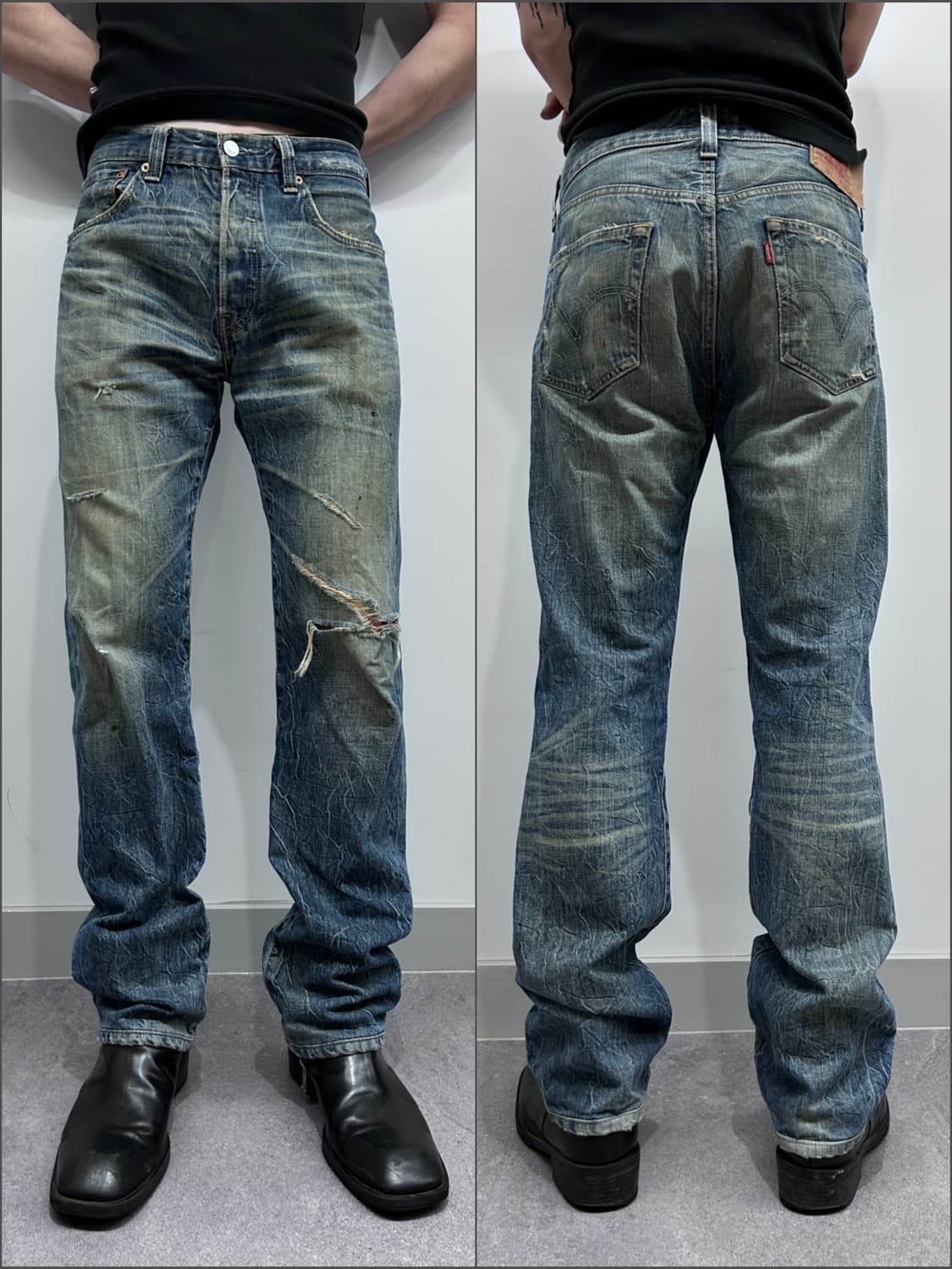 리바이스 501 크랙 워시드 디스트레스드 데님 상품이미지1