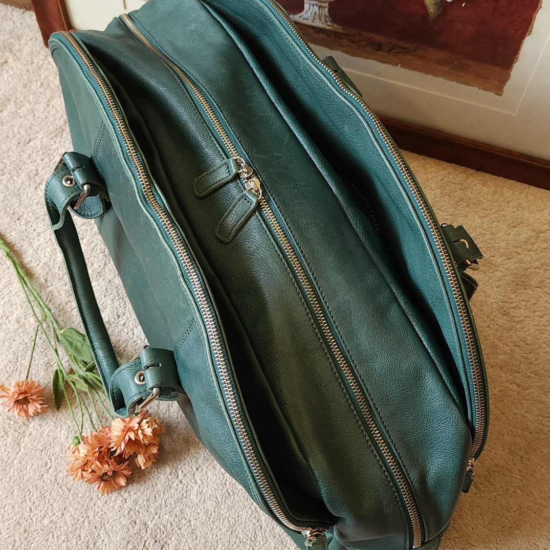 써로우 브레이스 에메랄드 레더 핸드메이드 트레블 보스턴 백 상품이미지3