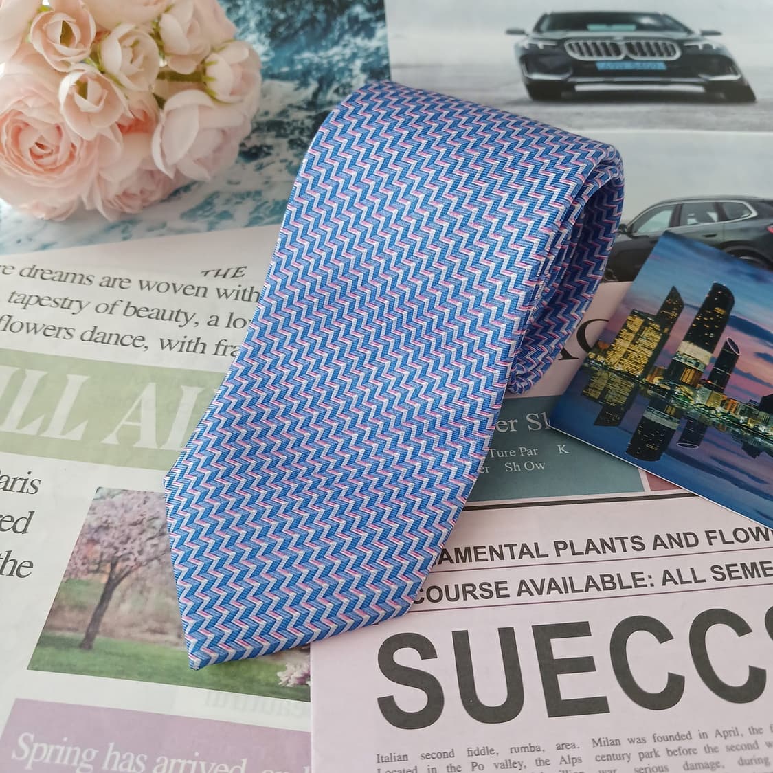 마이클코어스 실크 블루 지그재그 넥타이 7.8cm A+등급 A19050
 상품이미지3