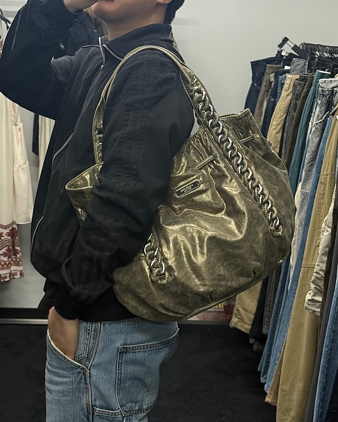 마이클 코어스 펄 골드 체인 손잡이 가죽 레더 숄더백 y2k 펑크 갸루 상품이미지1