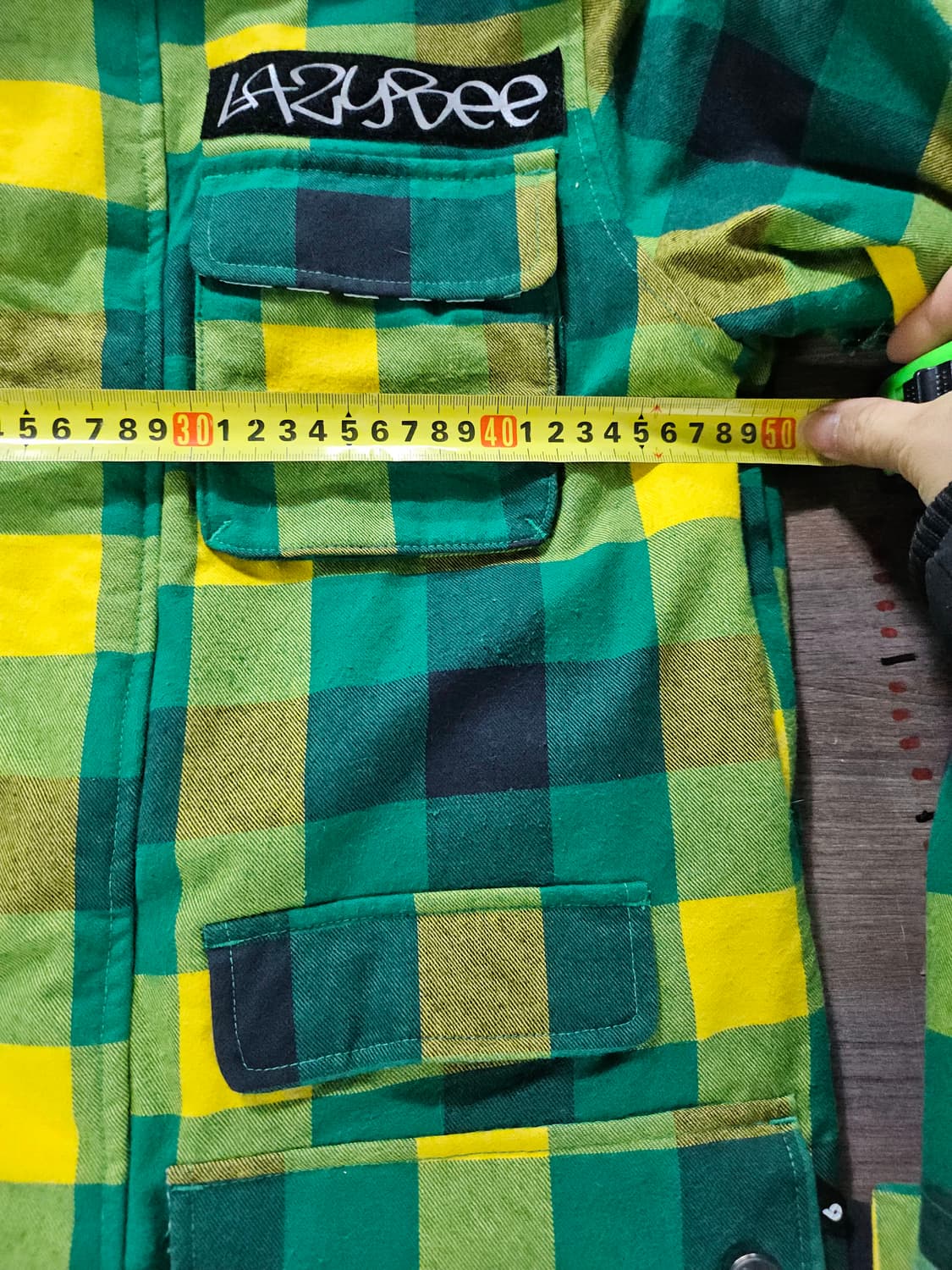 LAZYBEE 체크 후드 자켓 그린/옐로우 남성점퍼 M 상품이미지8