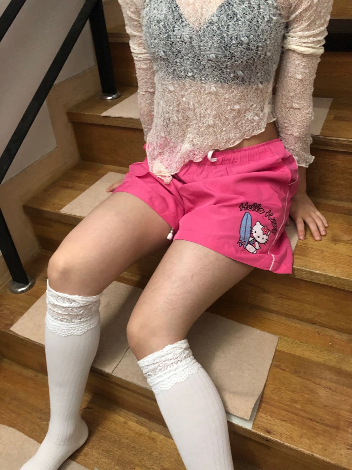 빈티지 헬로키티 핫핑크 팬츠 상품이미지4