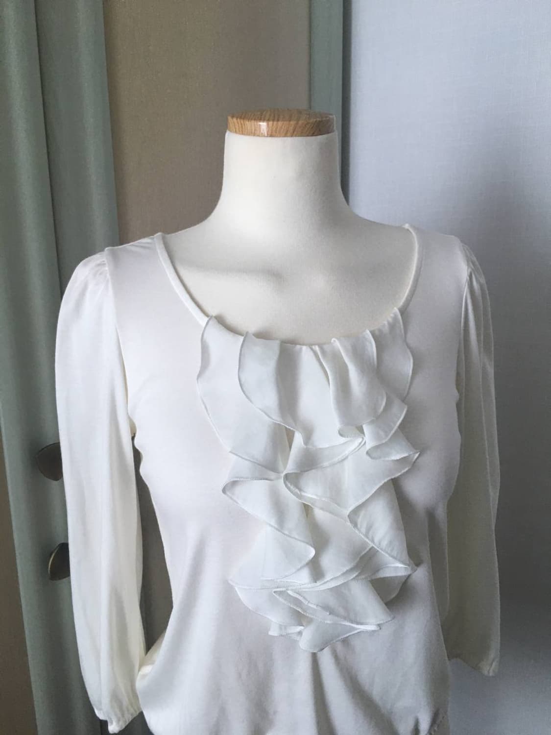 일본빈티지 크림 아이보리 프릴 티셔츠 상품이미지4