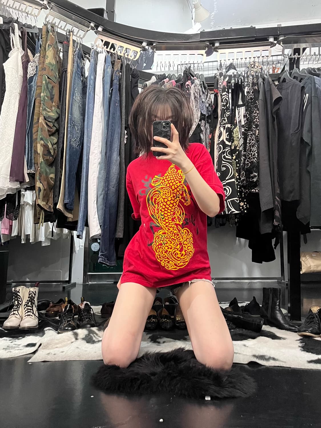 오리엔탈 프린팅 레드 반팔 상품이미지1