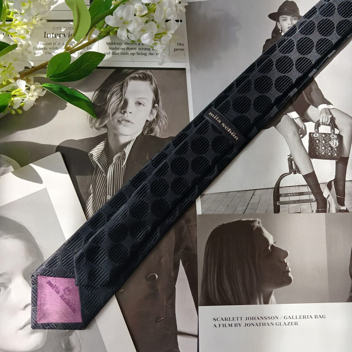 밀라숀 실크 블랙 큐빅 장식 넥타이 6.7cm A+등급 A19864 상품이미지6