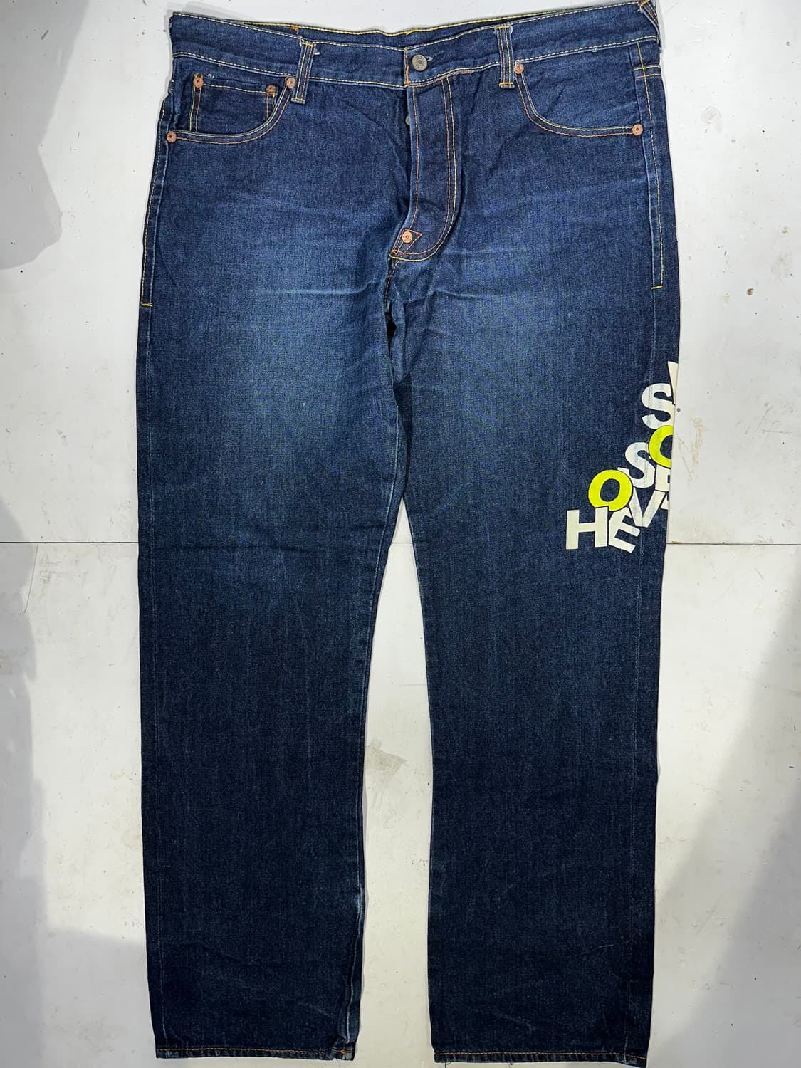 에비수 중청 극희귀 사이즈 사이드 프린팅 빅 데님 팬츠 청바지 상품이미지4