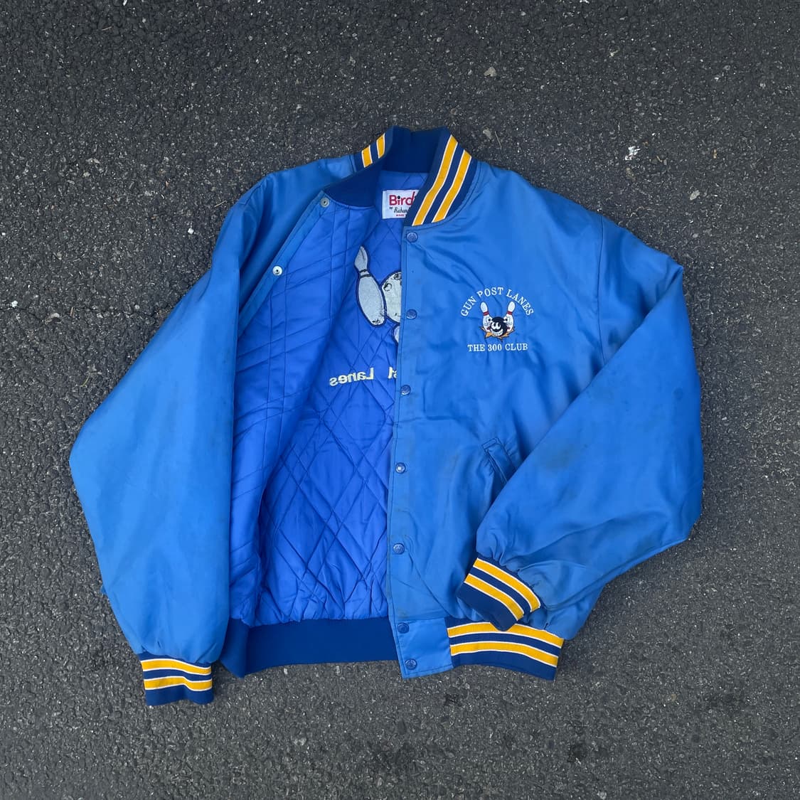 90s USA Birdie 자수 빅로고 올드스쿨 점퍼 사틴 코치자켓 XL 상품이미지5