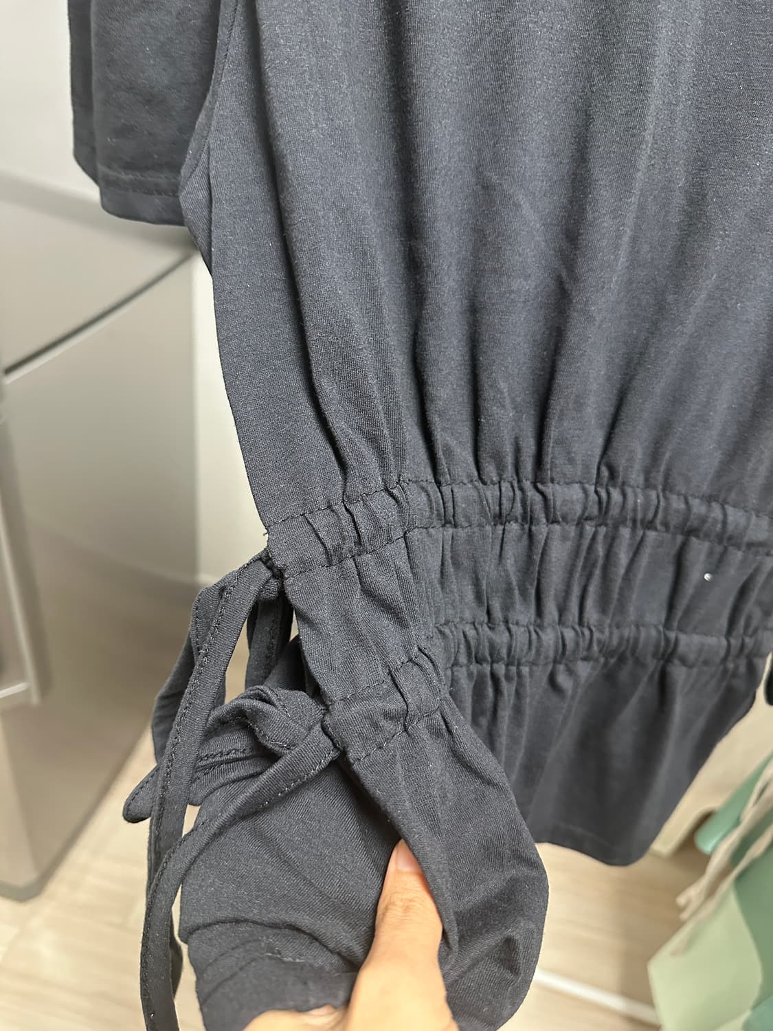 허리 셔링 포인트 티셔츠 블랙 free 사이즈 상품이미지2