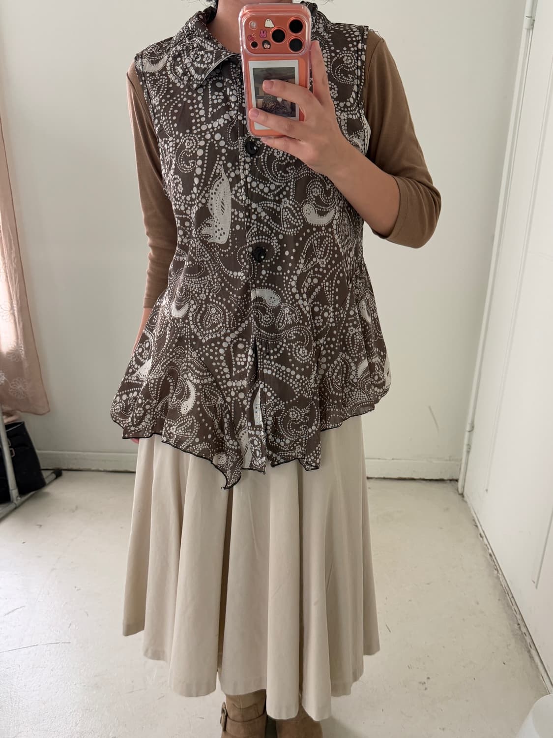 일본빈티지 브라운 페이즐리 민소매 셔츠 상품이미지3