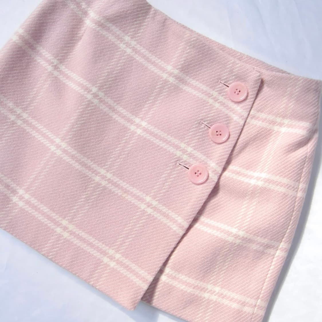 핑크 체크 미니 스커트 로걀 라떼갸루 히메갸루 빈티지 리즈리사깔 상품이미지1
