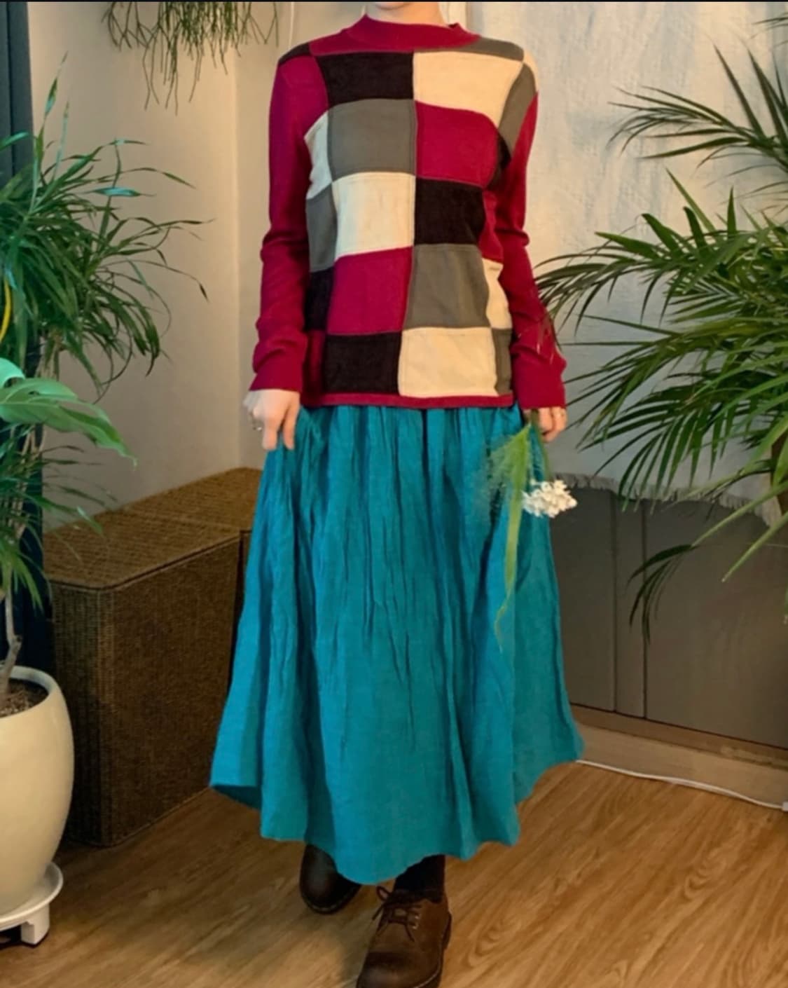 민트 주름 롱 스커트 상품이미지2