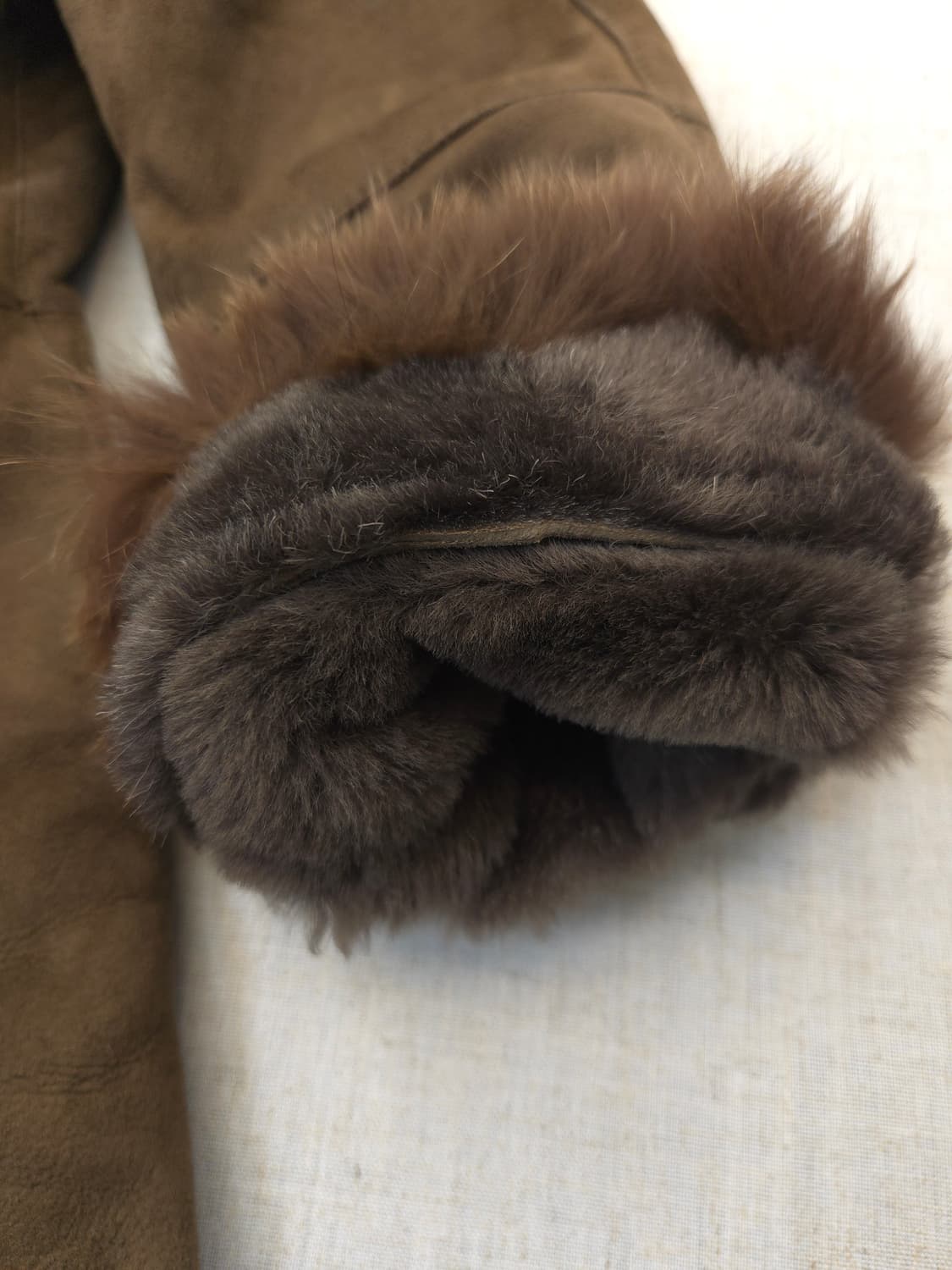 Sha Scha 브라운 트리밍 양가죽 무스탕 코트 상품이미지5