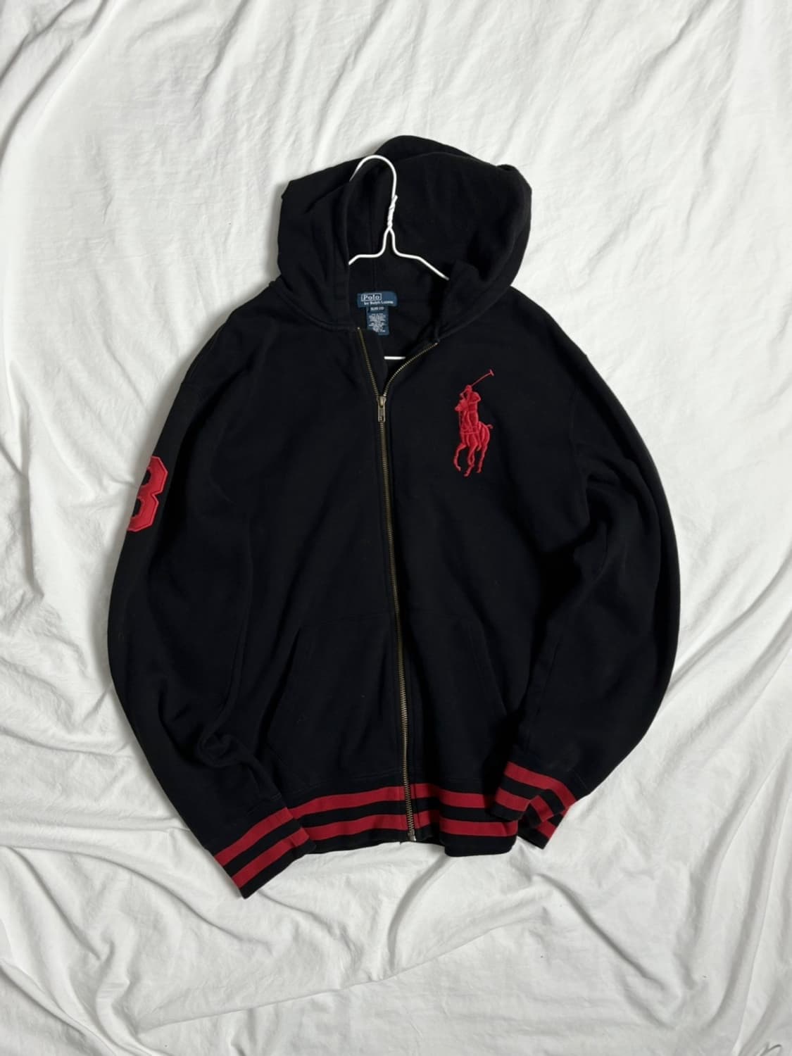 폴로 빅포니 블랙 레드 단가라 후드집업 상품이미지3
