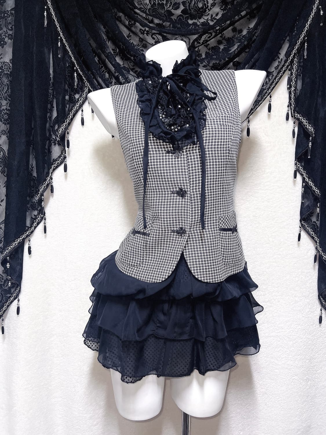 로맨틱고딕 고스로리 펑크 갸루 도트 프릴 쉬폰 캉캉원피스 공겜 핀터 히메 상품이미지3