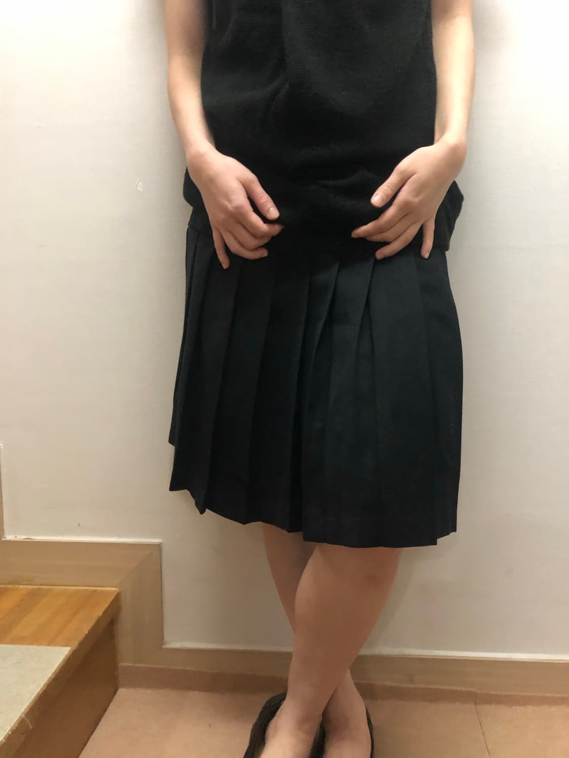 빈티지 블랙 플리츠 미디 스커트 상품이미지4