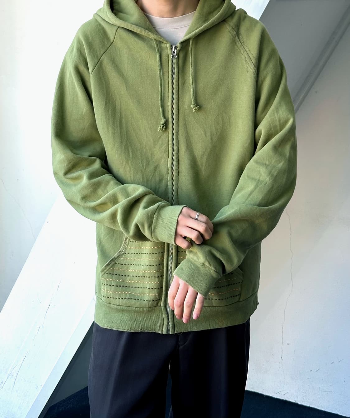 Stitch design sweat hood zip parka 상품이미지7