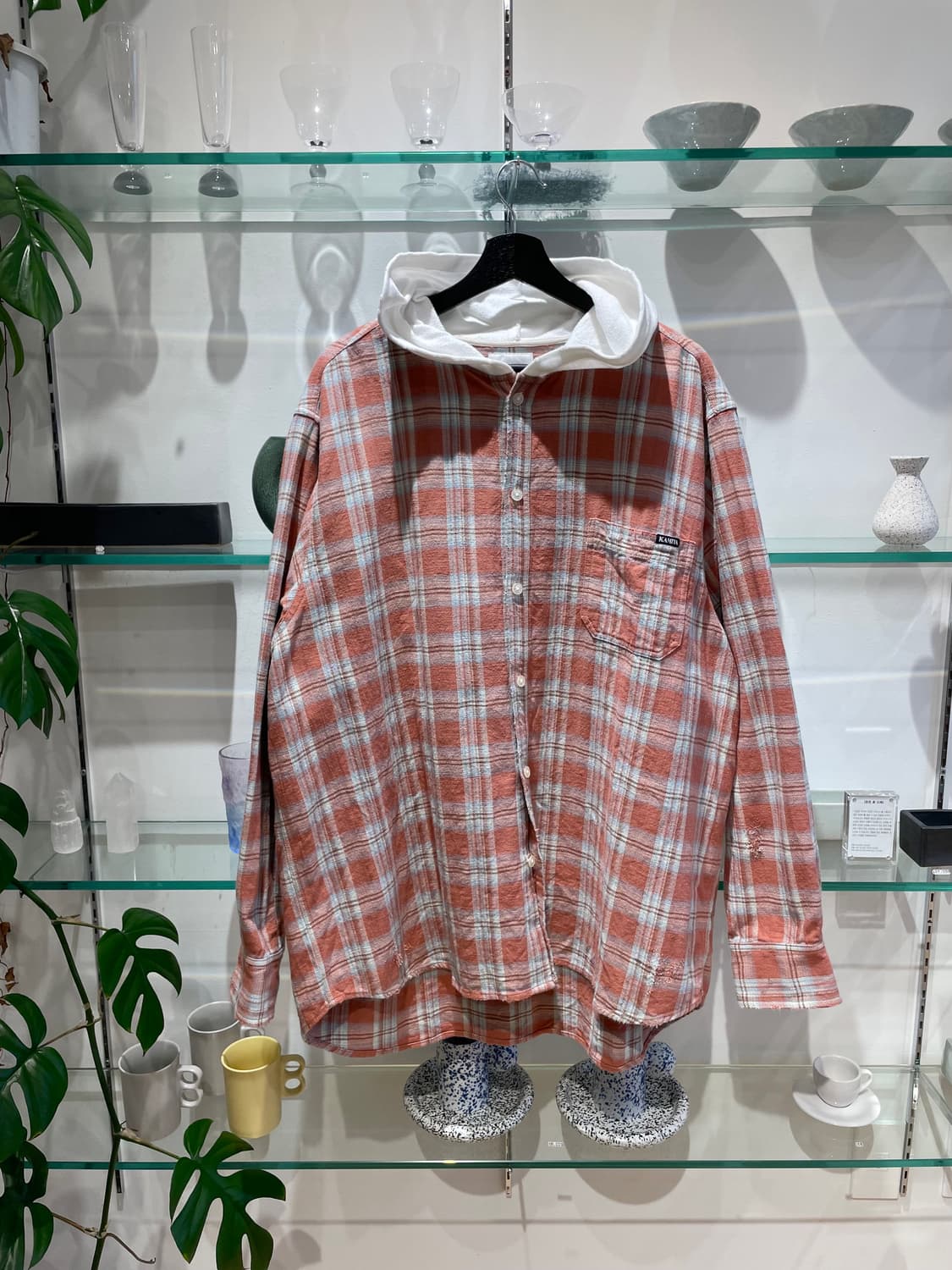 카미야 distressed check shirt hoodie 상품이미지1