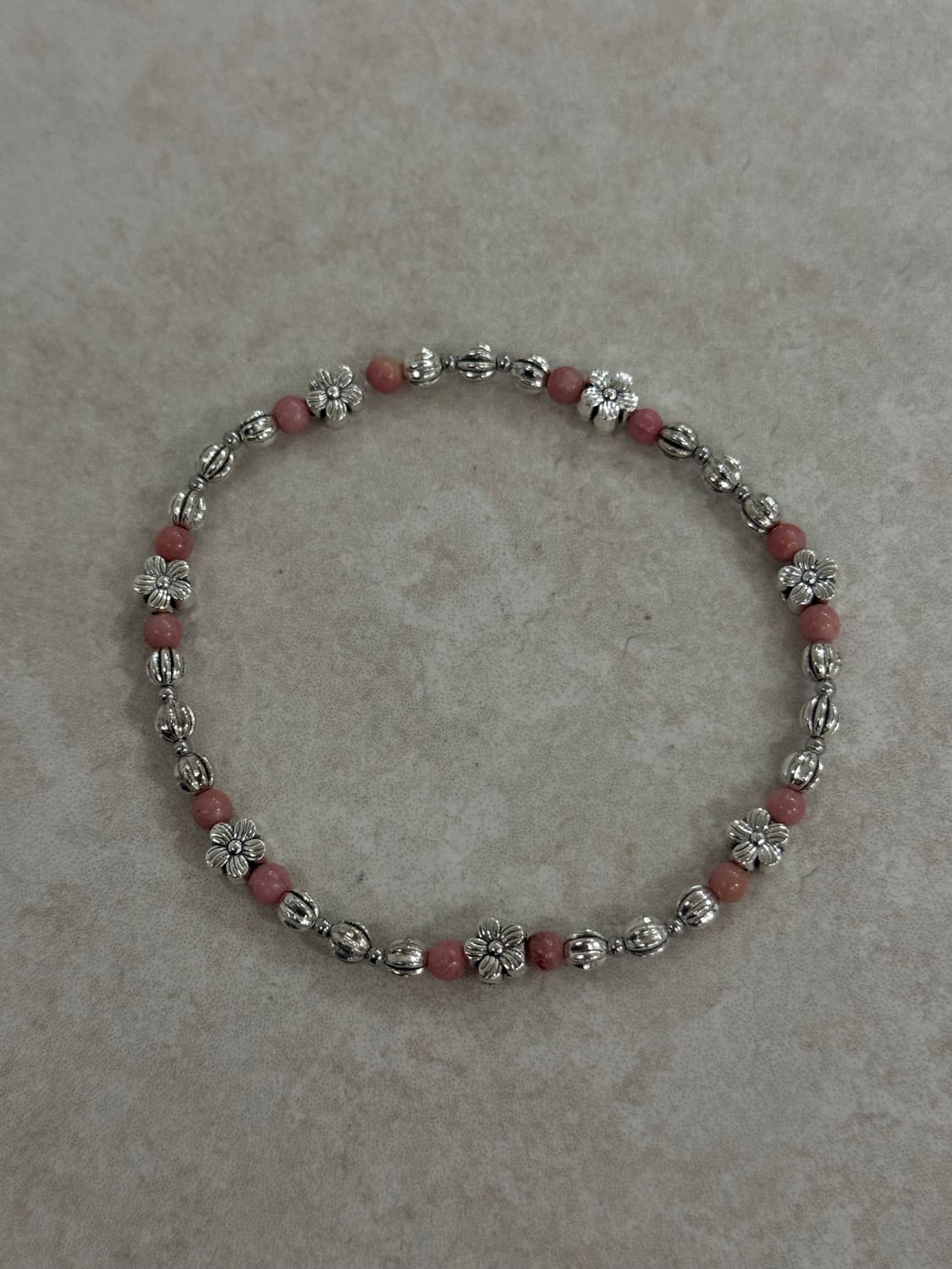 로즈 원석 플라워 실버 팔찌 상품이미지1