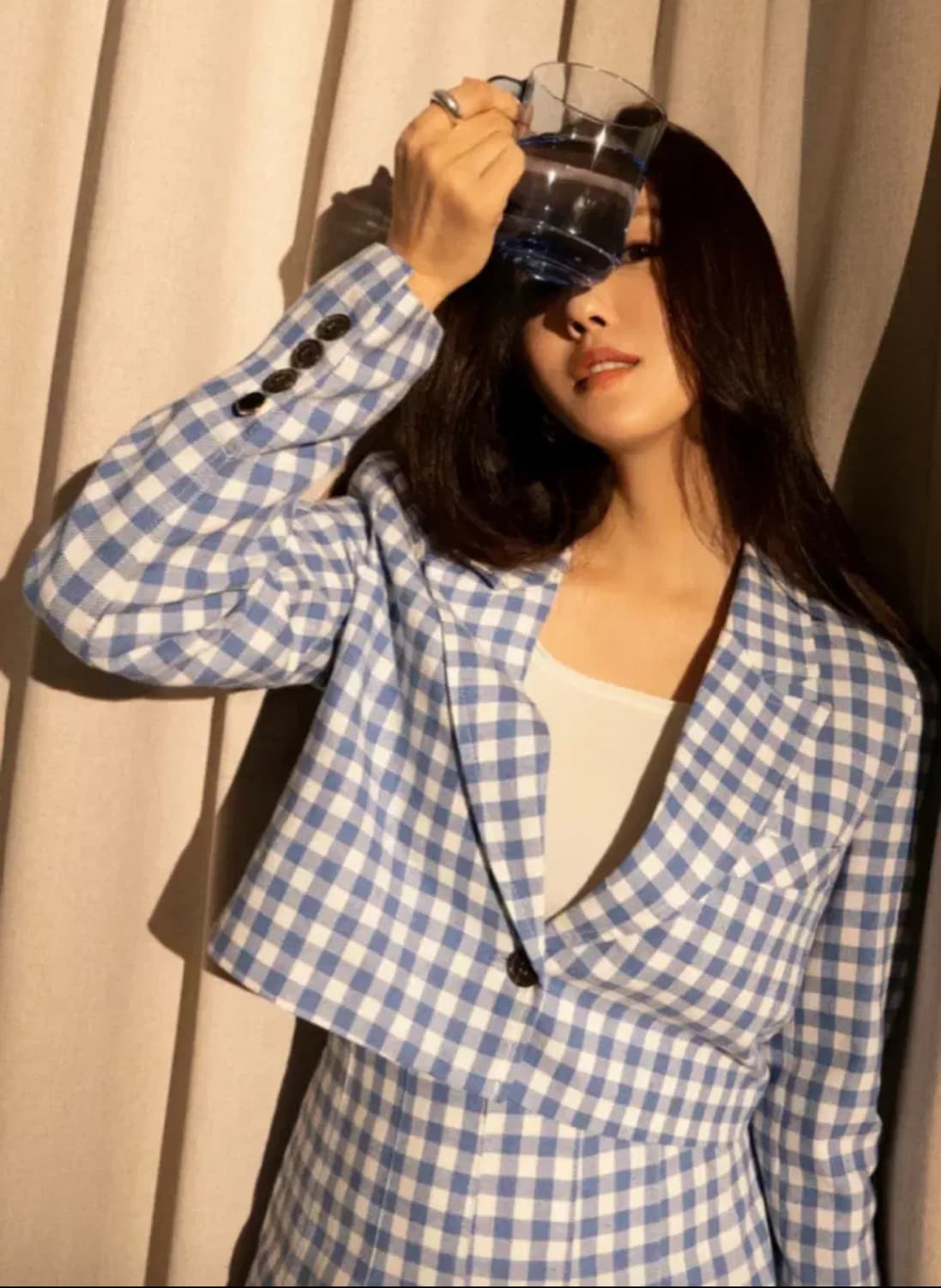 세이노모어 블루 체크 자켓 스커트 셋업 상품이미지1