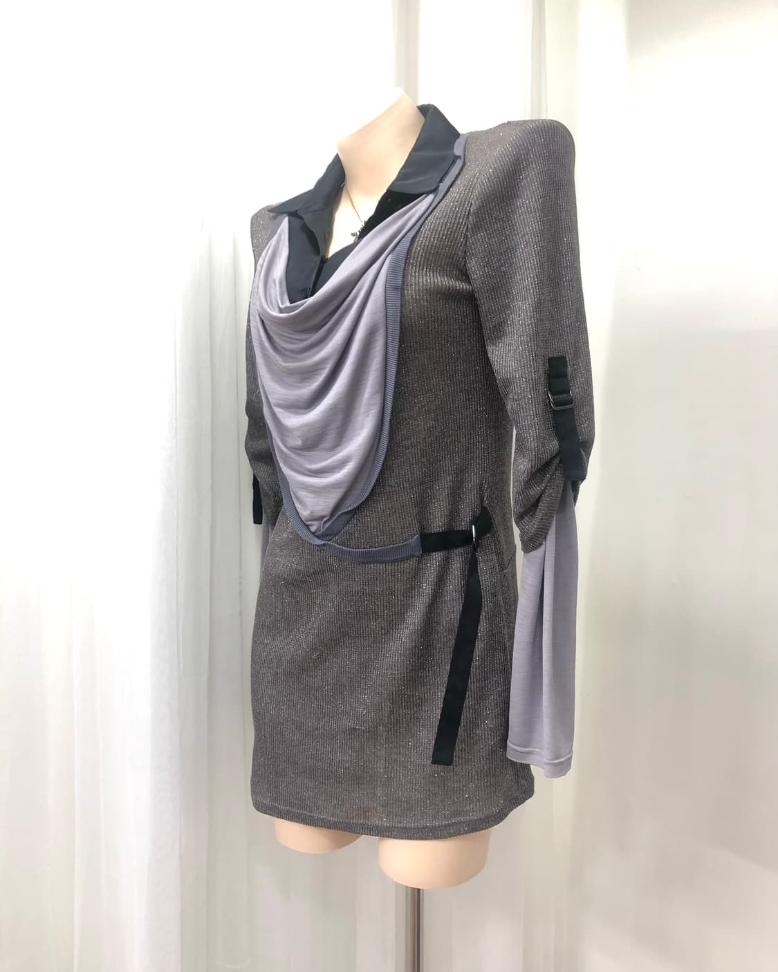 drape detail shirt layered glitter dress 상품이미지3