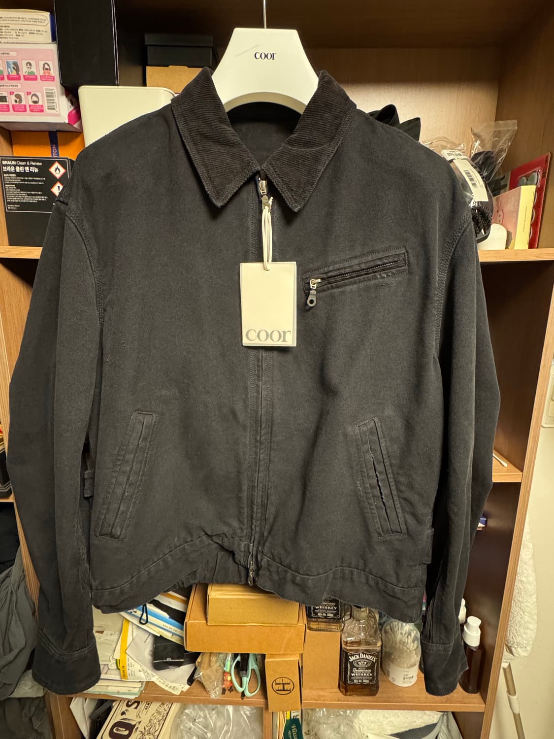 쿠어 오버 다잉 페이디드 데미지 워크 자켓 워시드 블랙 상품이미지2