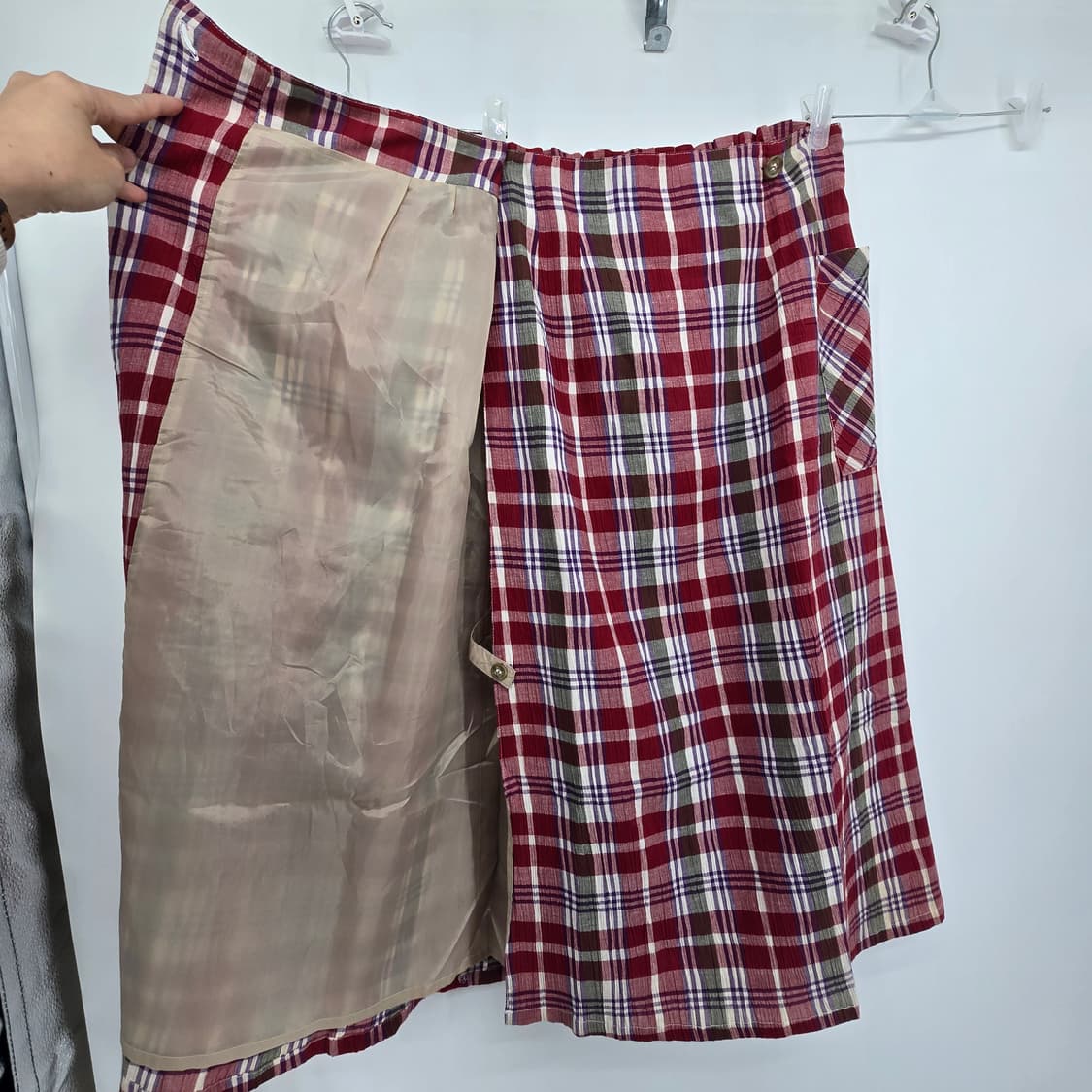 일본 빈티지 체크 랩 스커트 레드 빈티지 스타일 M 상품이미지4