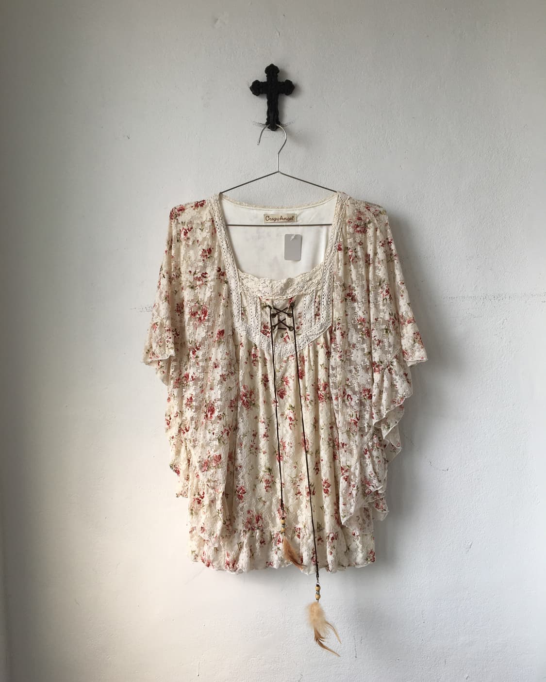 Flower pattern feather point cape top 상품이미지2