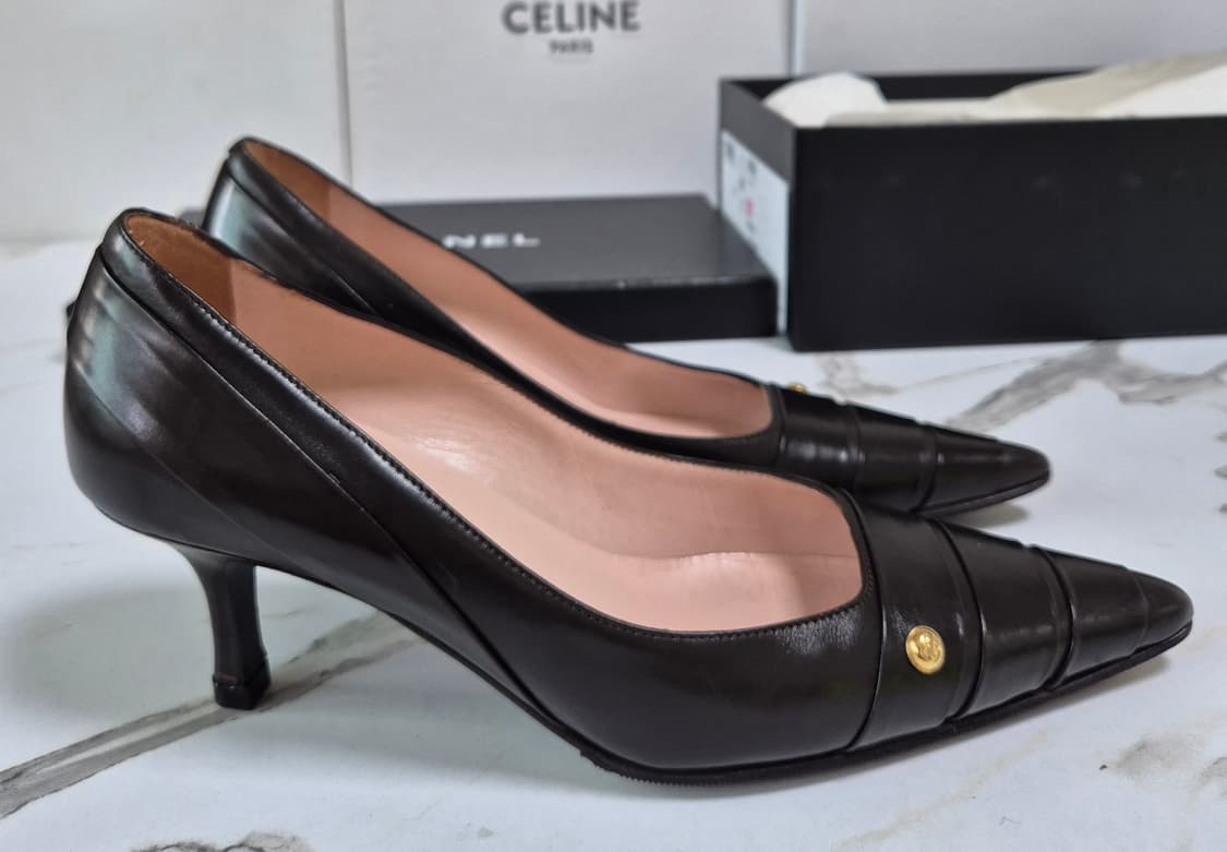 (정품) 샤넬 다크 브라운 가죽 힐 펌프스 36 상품이미지8