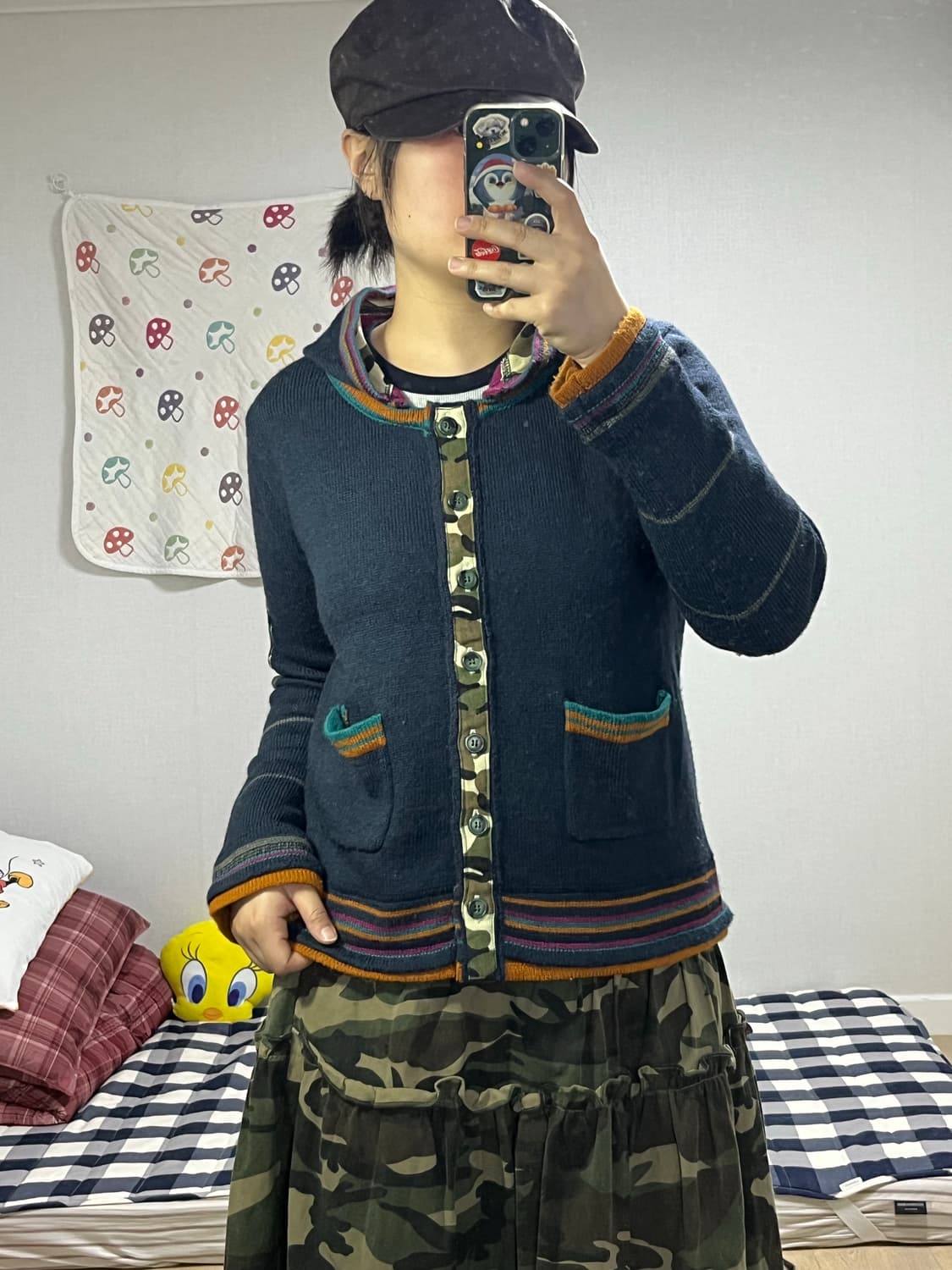 에스닉 카모 후드 니트 가디건 상품이미지4