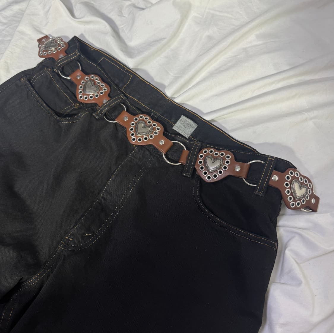 빈티지 하트 콘초 아일렛 웨스턴 레더 벨트 상품이미지1