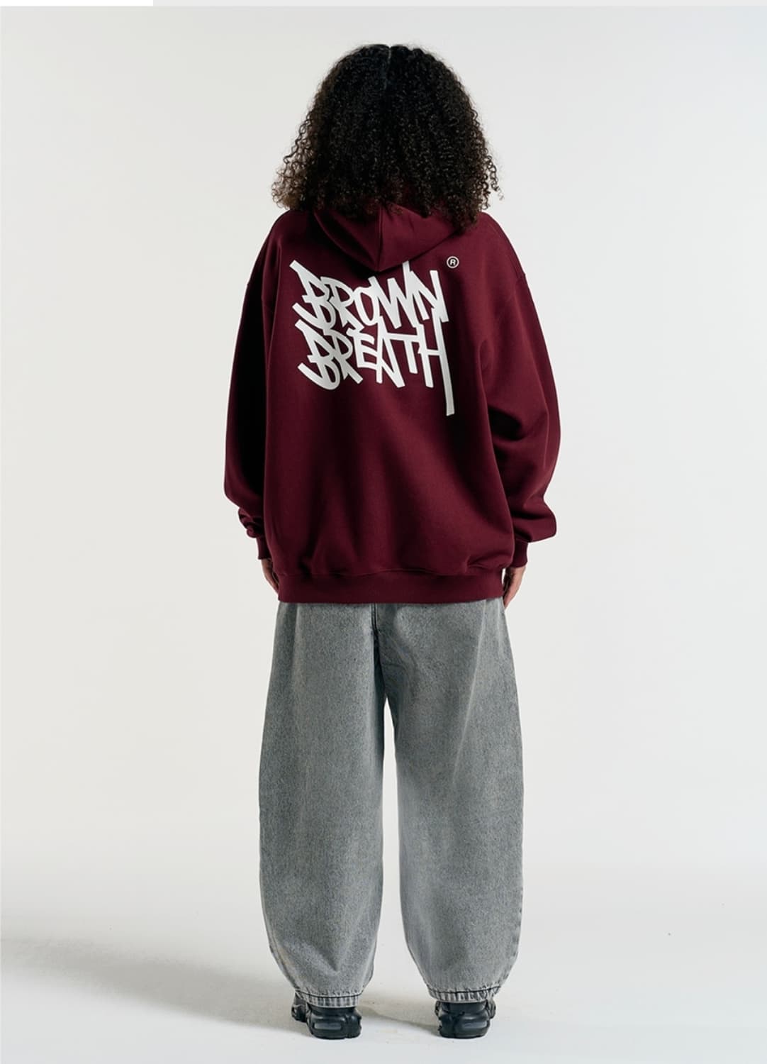 브라운브레스 빅로고 버건디 후드 티셔츠 L size 상품이미지1