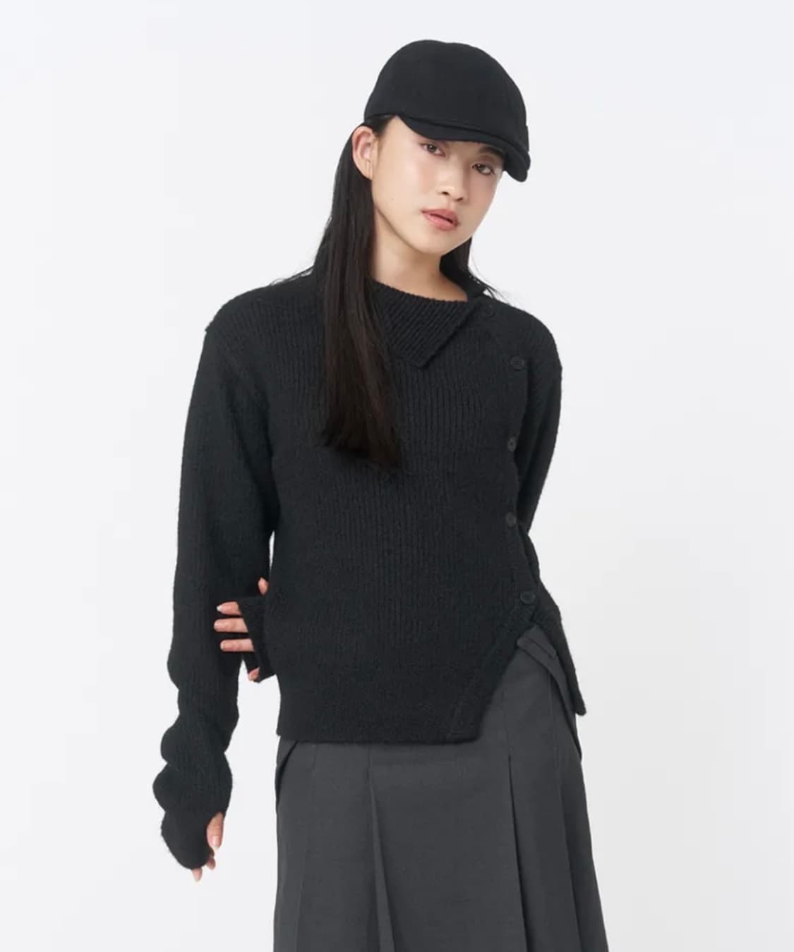 미세키 서울 사이드 버튼 니트 블랙 상품이미지1