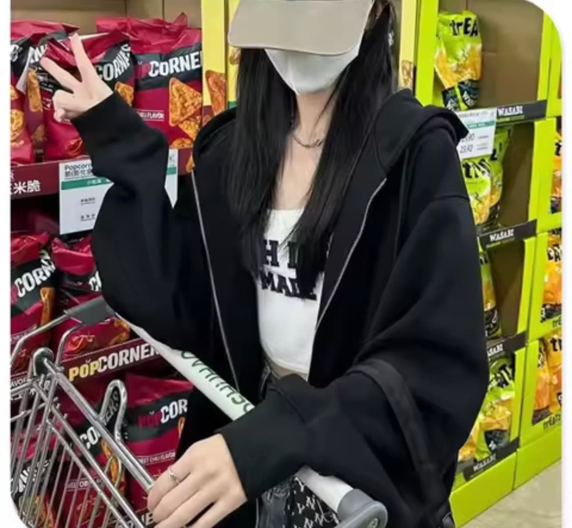 블랙 오버핏 기모 후드 집업 XL 미착용 새제품 상품이미지2