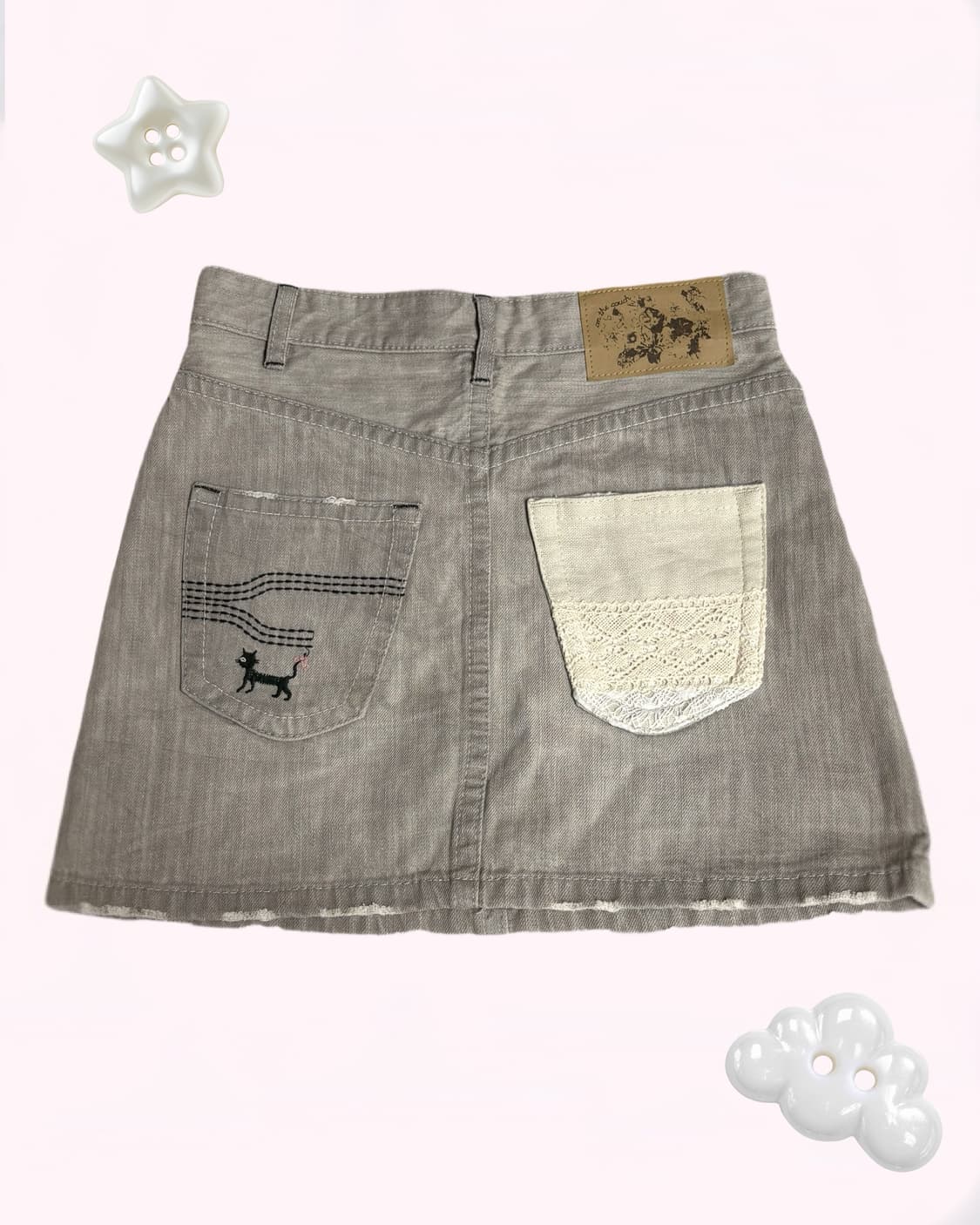 일본 패치 벨트 키링 포인트 데님 뒷 패치 디테일 스커트  상품이미지3