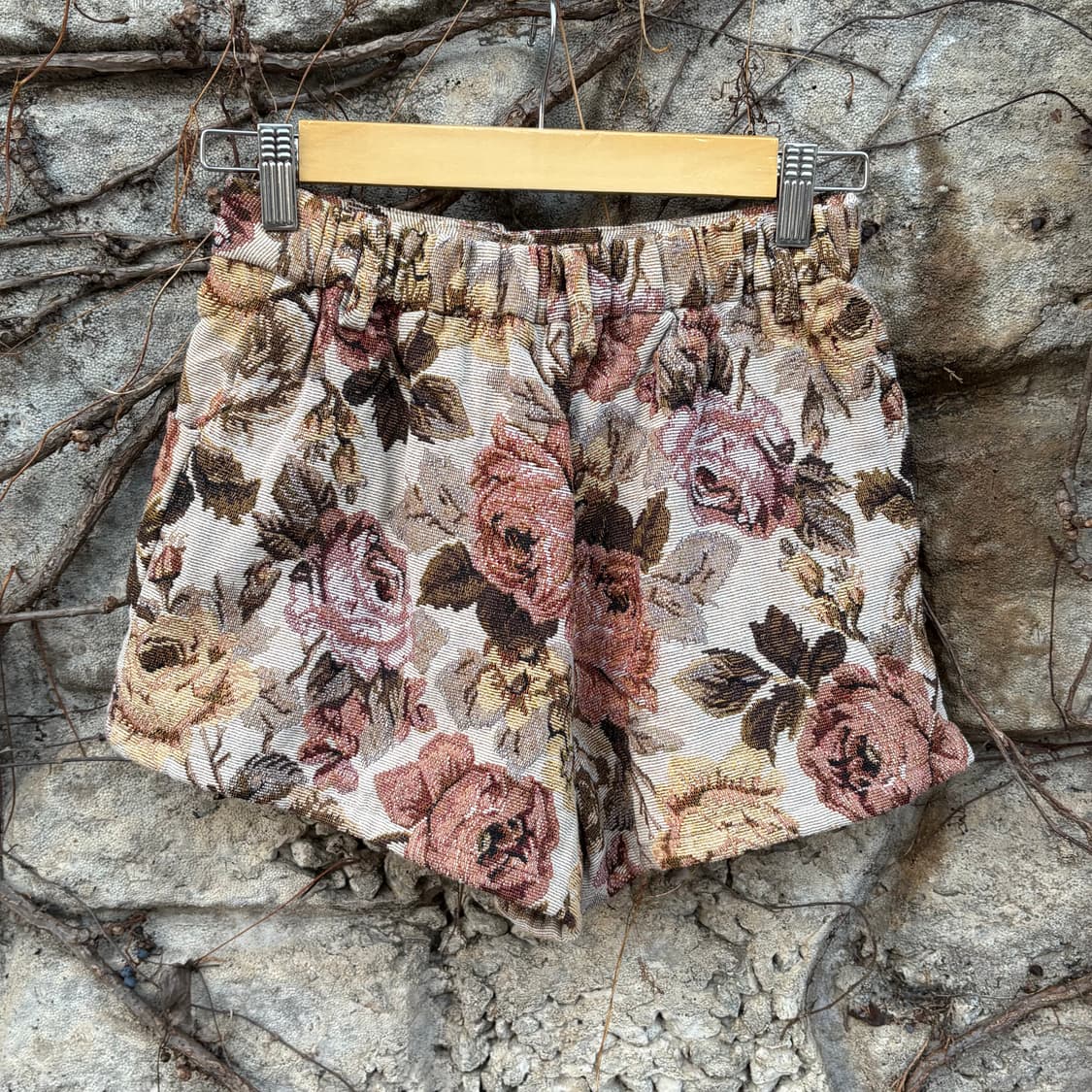 빈티지 자수 플라워 패턴 자카드 하이웨스트 반바지 상품이미지2