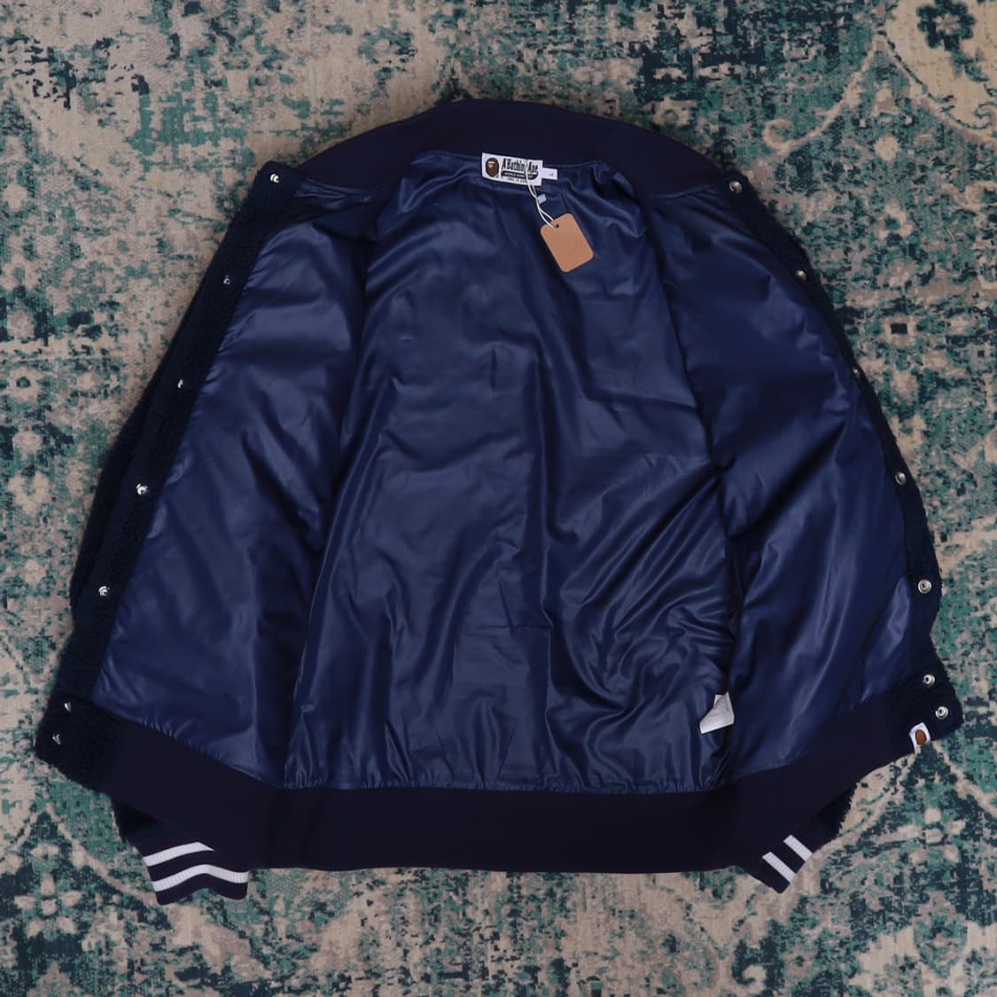 Bape 베이프 00년대 후리스 바시티 자켓 네이비 L 상품이미지4