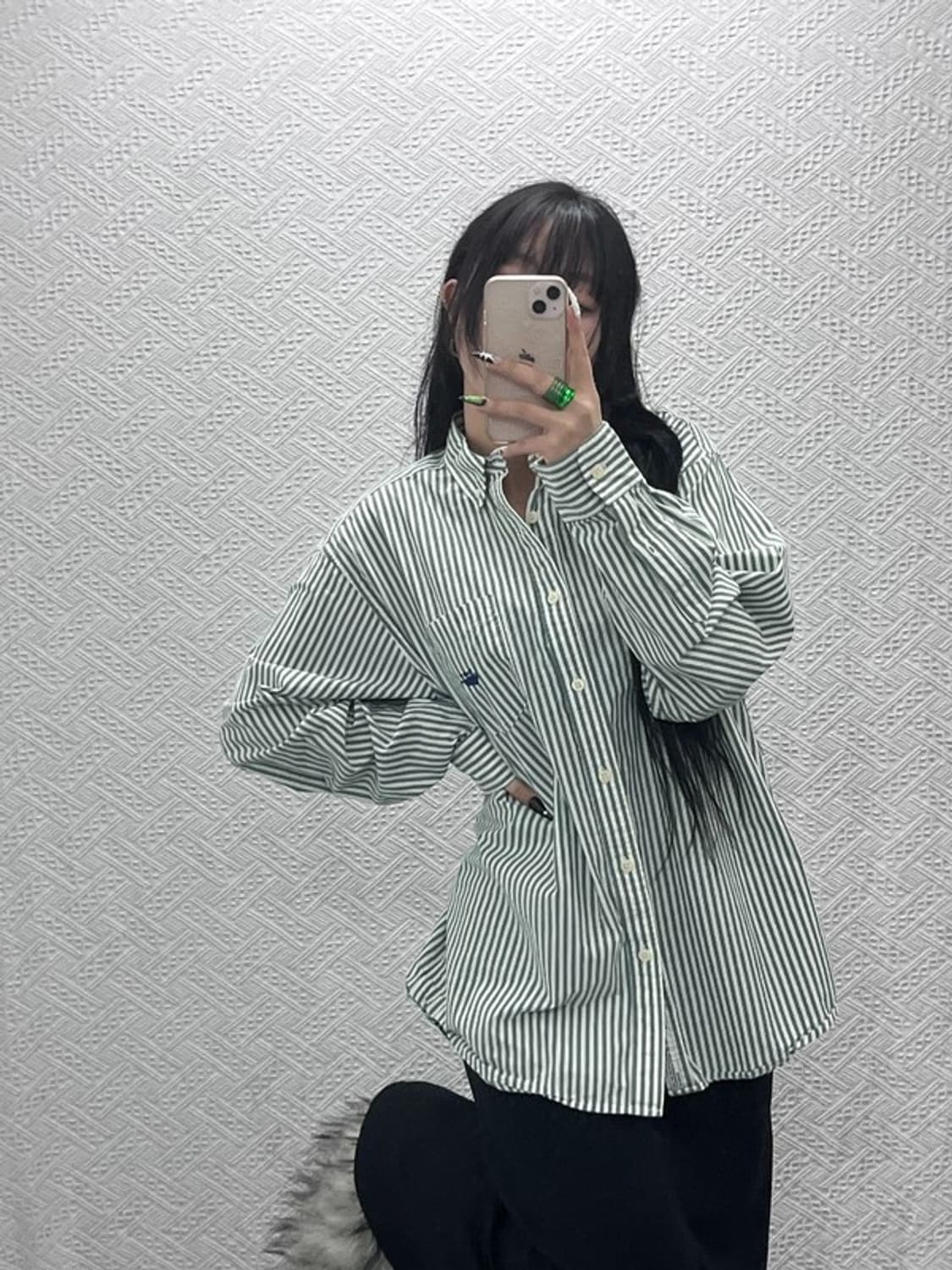 커버낫 빈티지 피스타치오 그린 스트라이프 셔츠 M C08667 상품이미지1