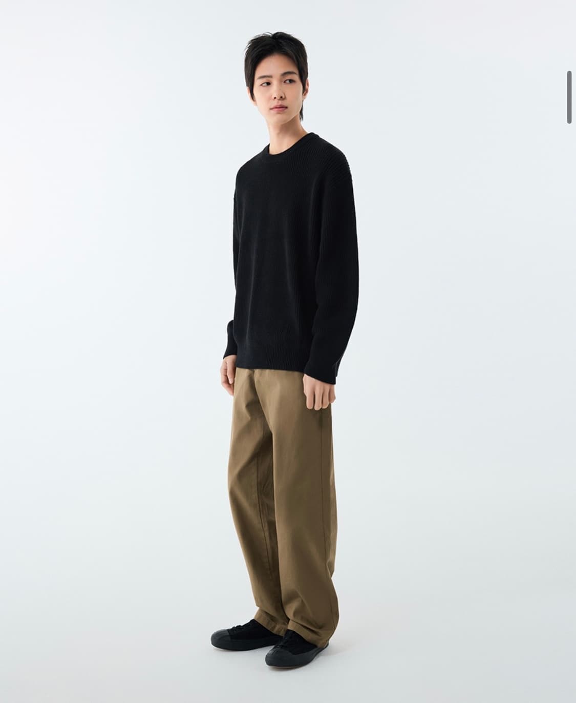 무신사 스탠다드 코튼 리브드 크루넥 니트 (블랙, L) 상품이미지2