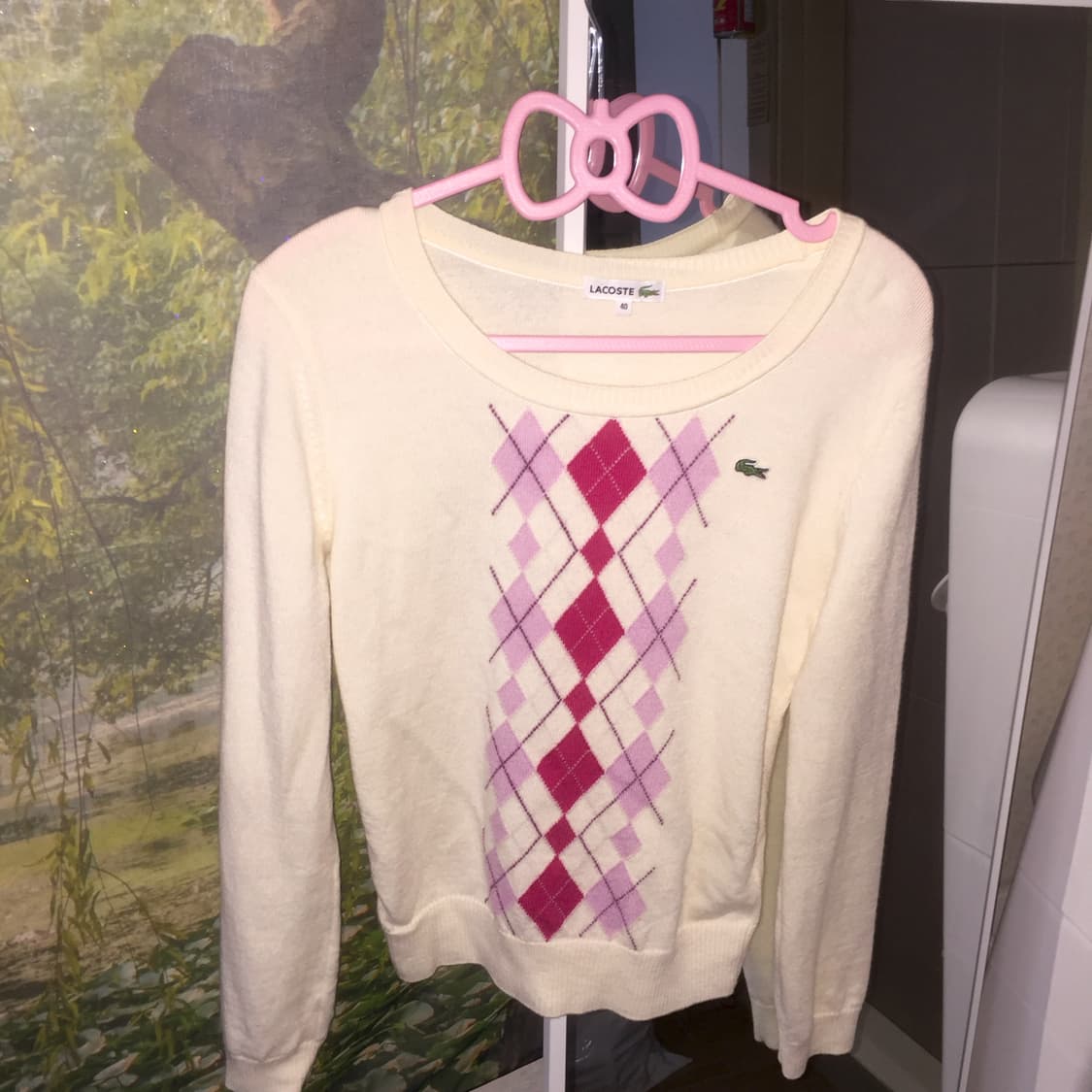 라코스테 갸루 핑크 아가일 니트 🎀 라떼갸루 오네갸루 y2k 상품이미지2