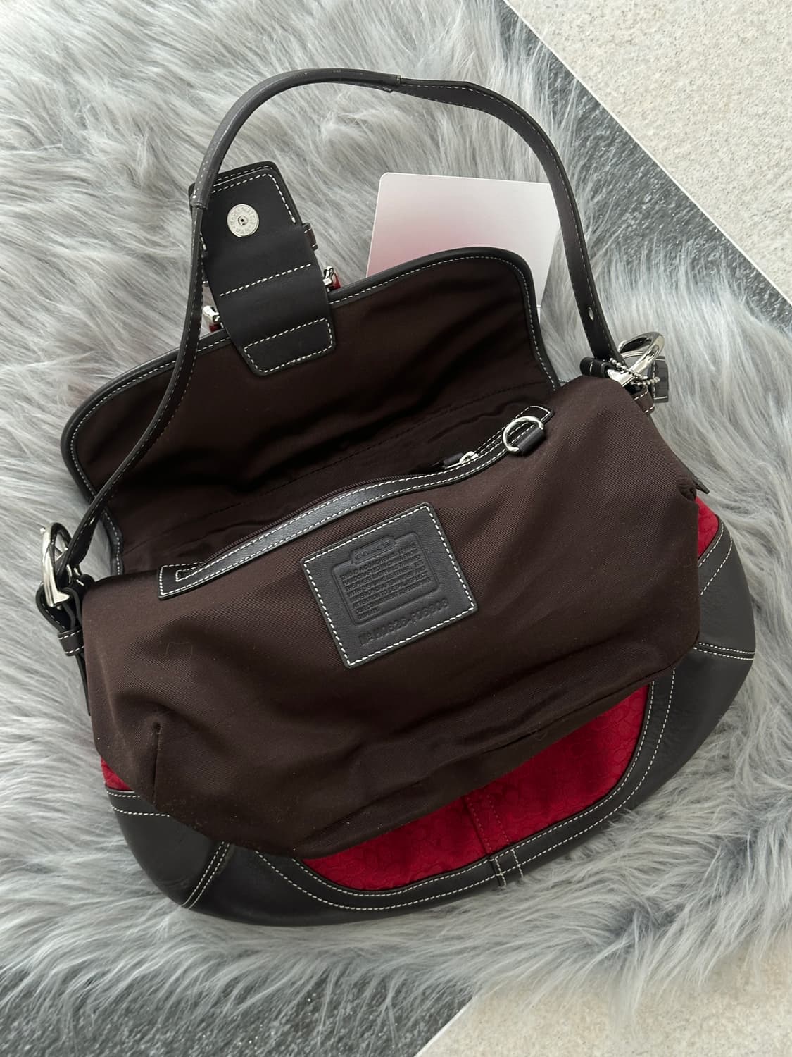 코치 레드 브라운 자카드 호보백 상품이미지6