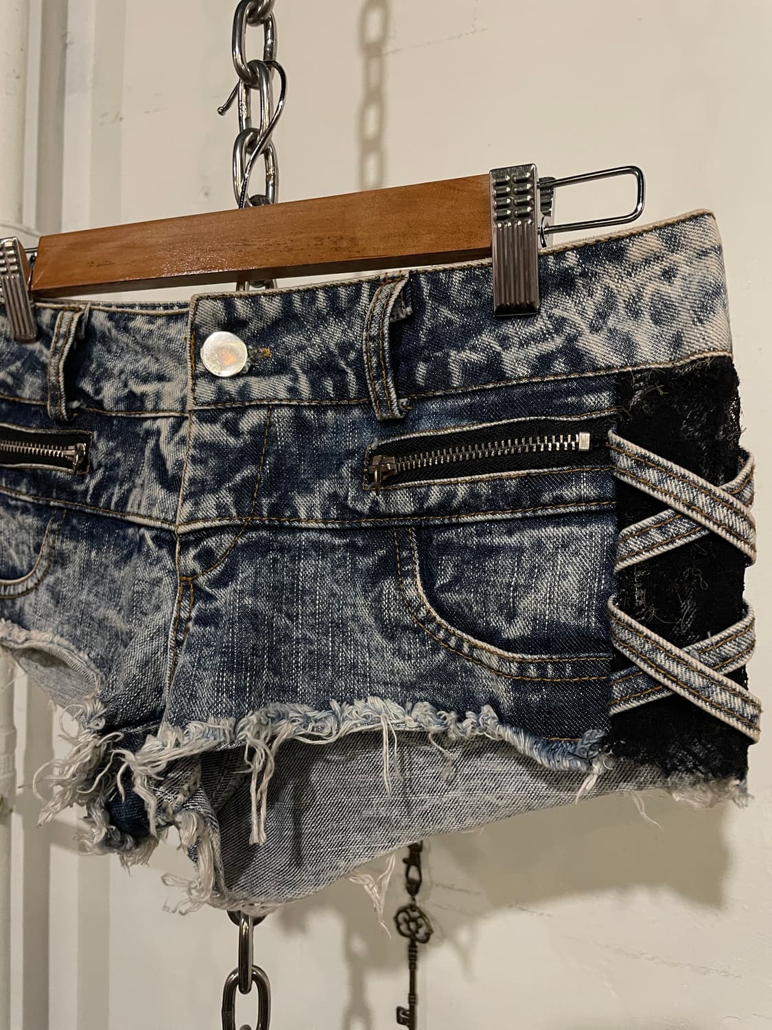 사이드 시스루 레이스 그런지 데님 숏팬츠 갸루 상품이미지5