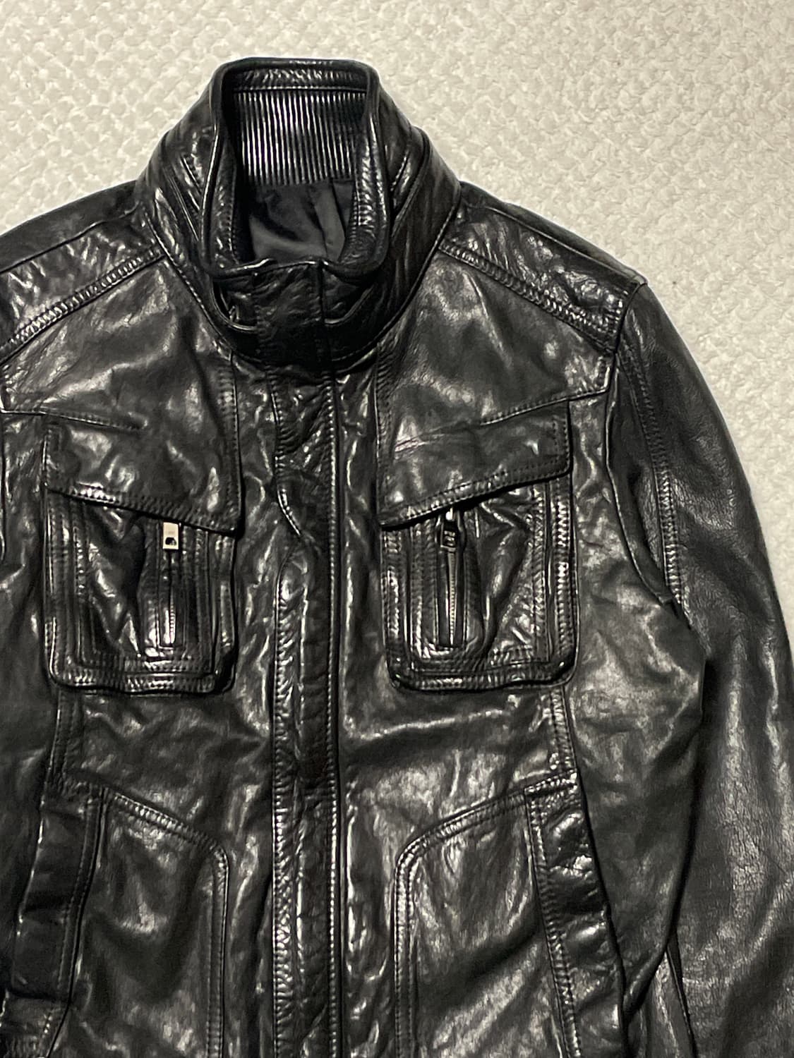 SIEG 웨스턴 무드 램스킨 양가죽 절개 레더 자켓 상품이미지3