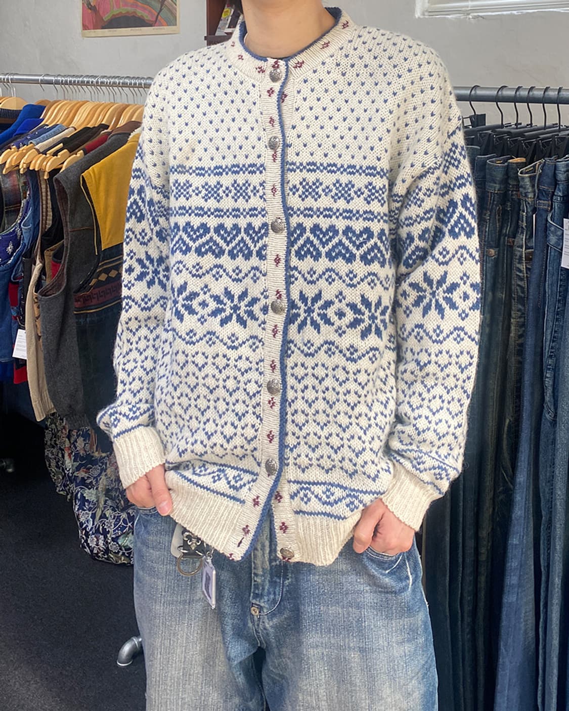 빈티지 L.L.Bean 화이트 노르딕 가디건 상품이미지1