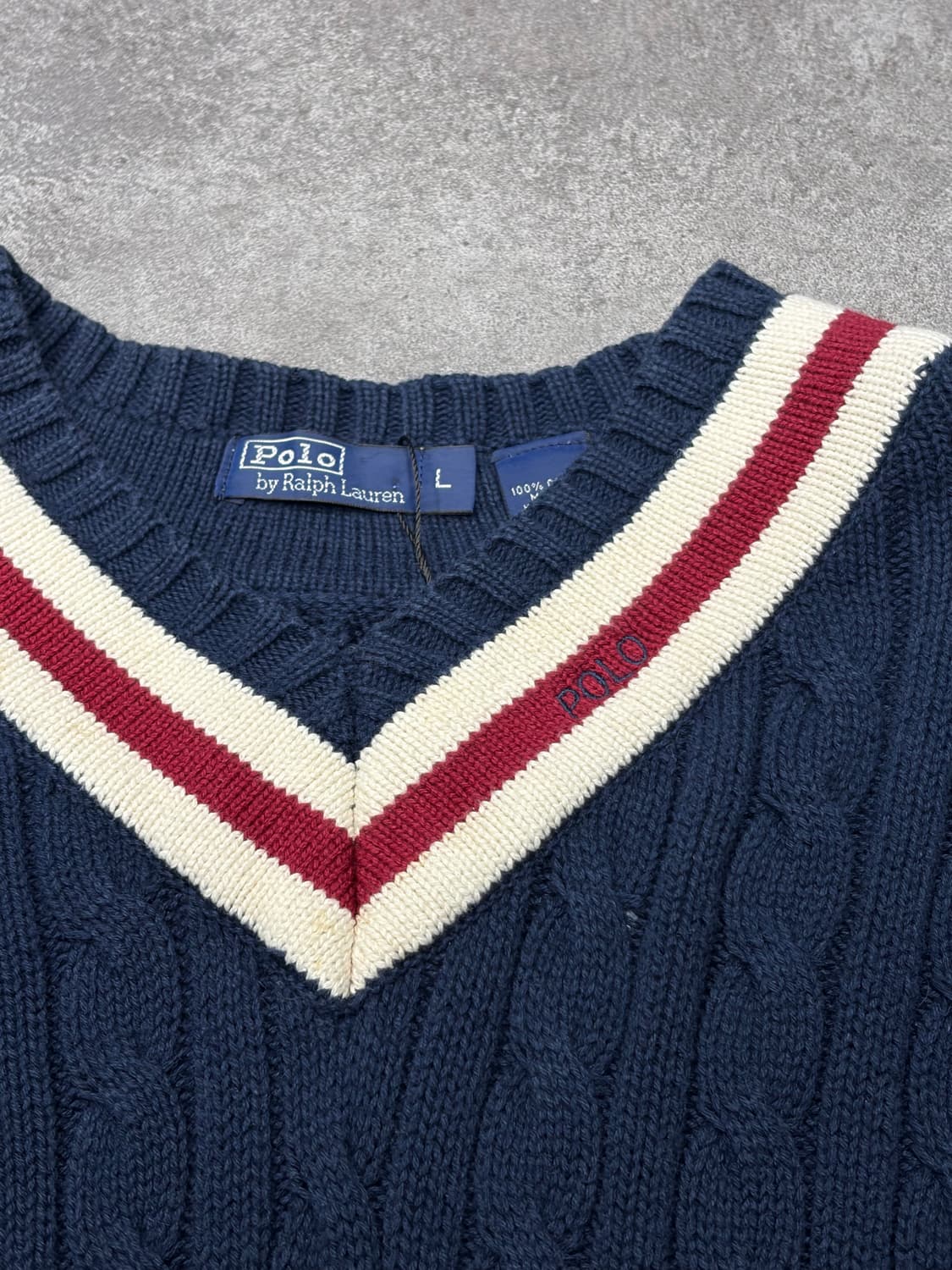 폴로 랄프로렌 네이비 꽈배기 V넥 니트 상품이미지4