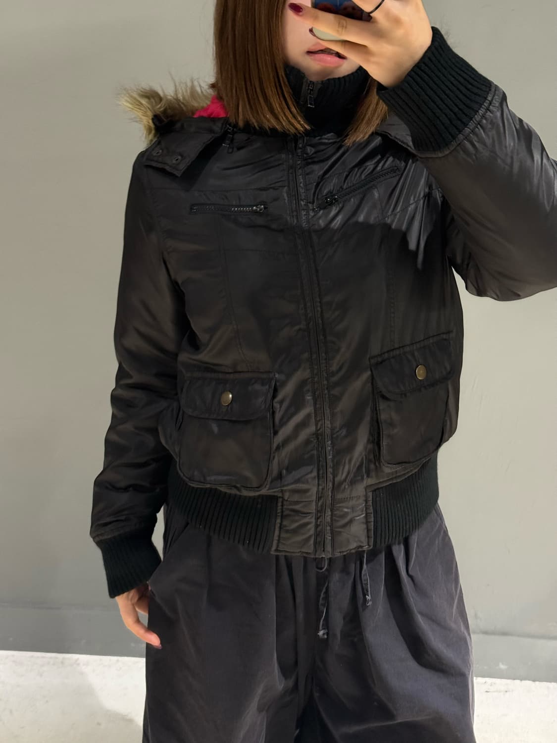 hot pink point fur trimming padding 상품이미지3