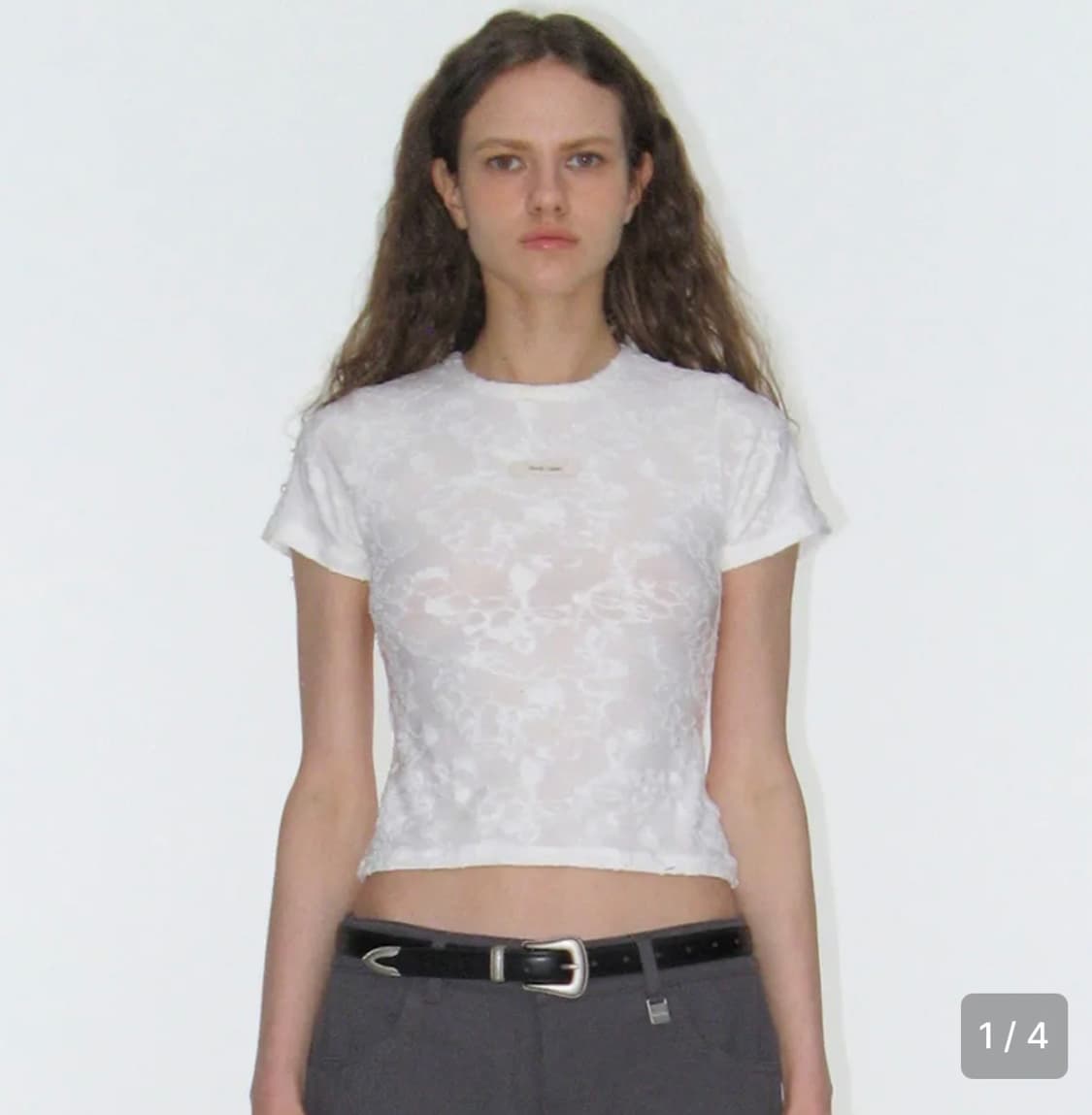 Floral lace sheer top 락케이크 반팔 (레이스) 상품이미지1