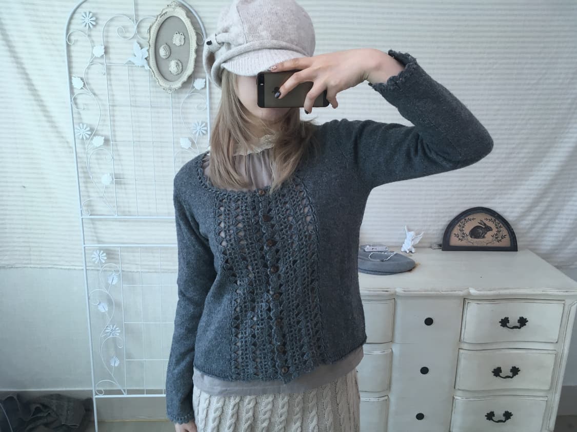 사만사모스투 모리 챠콜 크로셰 가디건 상품이미지1