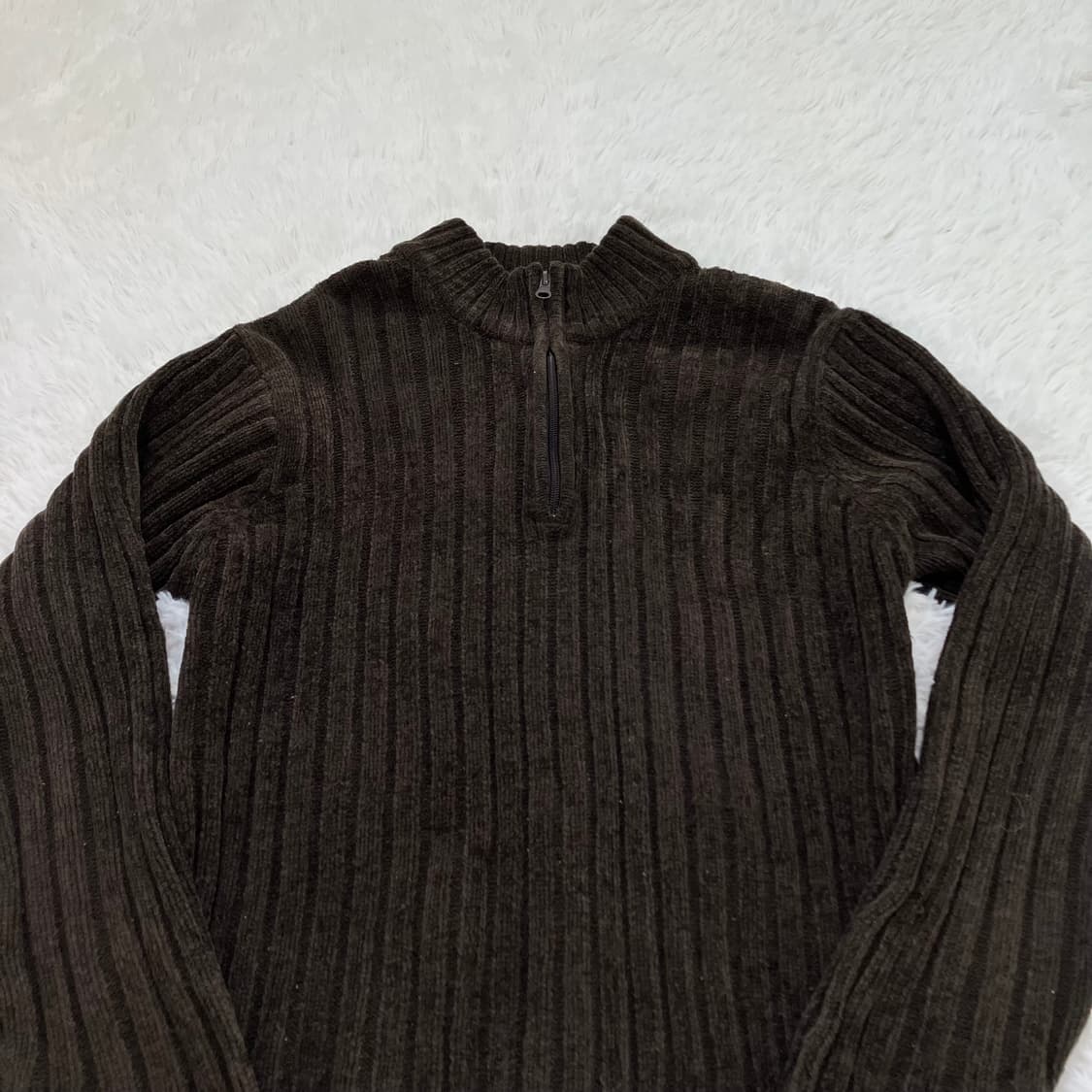 빈티지 초코 브라운 반집업 스트라이프 니트 850 y2k 스트릿 모리 갸 상품이미지7