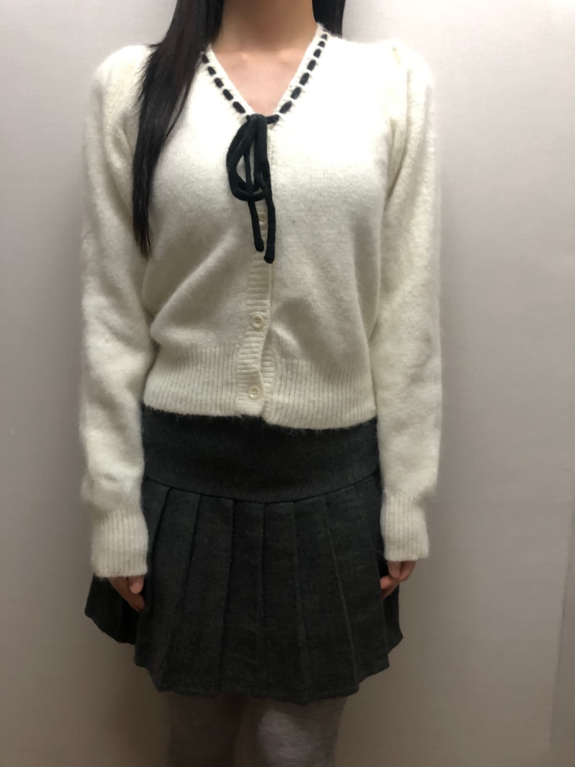 빈티지 화이트 리본 가디건 상품이미지1